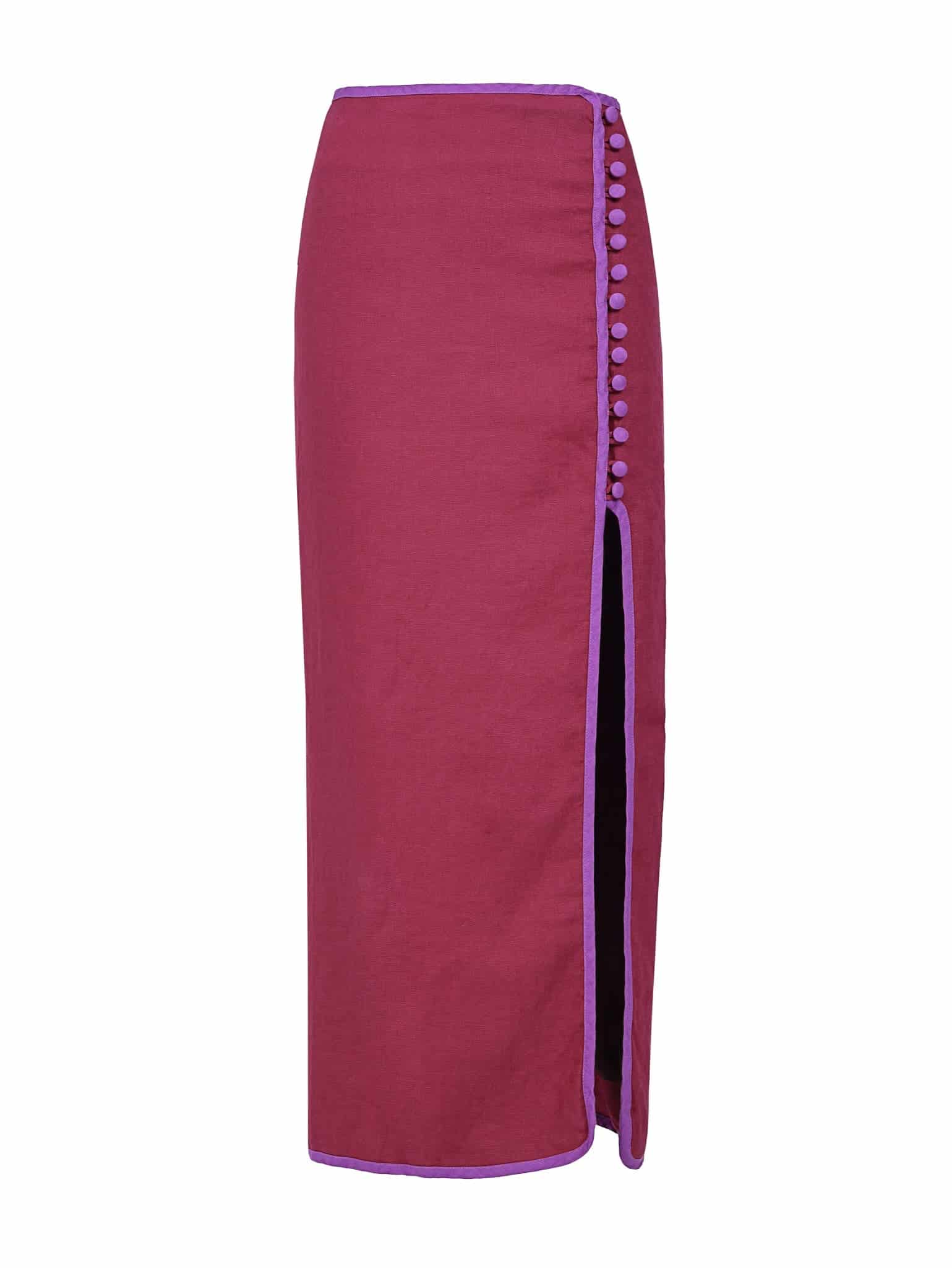 Falda Qipao de lino | Vino / Morado - miniatura 1
