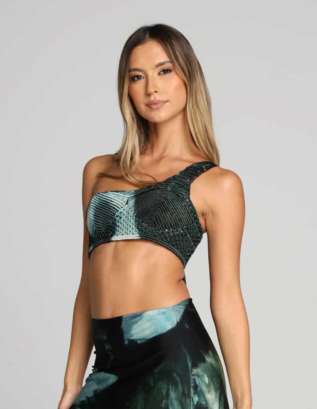 Crop Top Unilato Verde Algea - miniatura 3