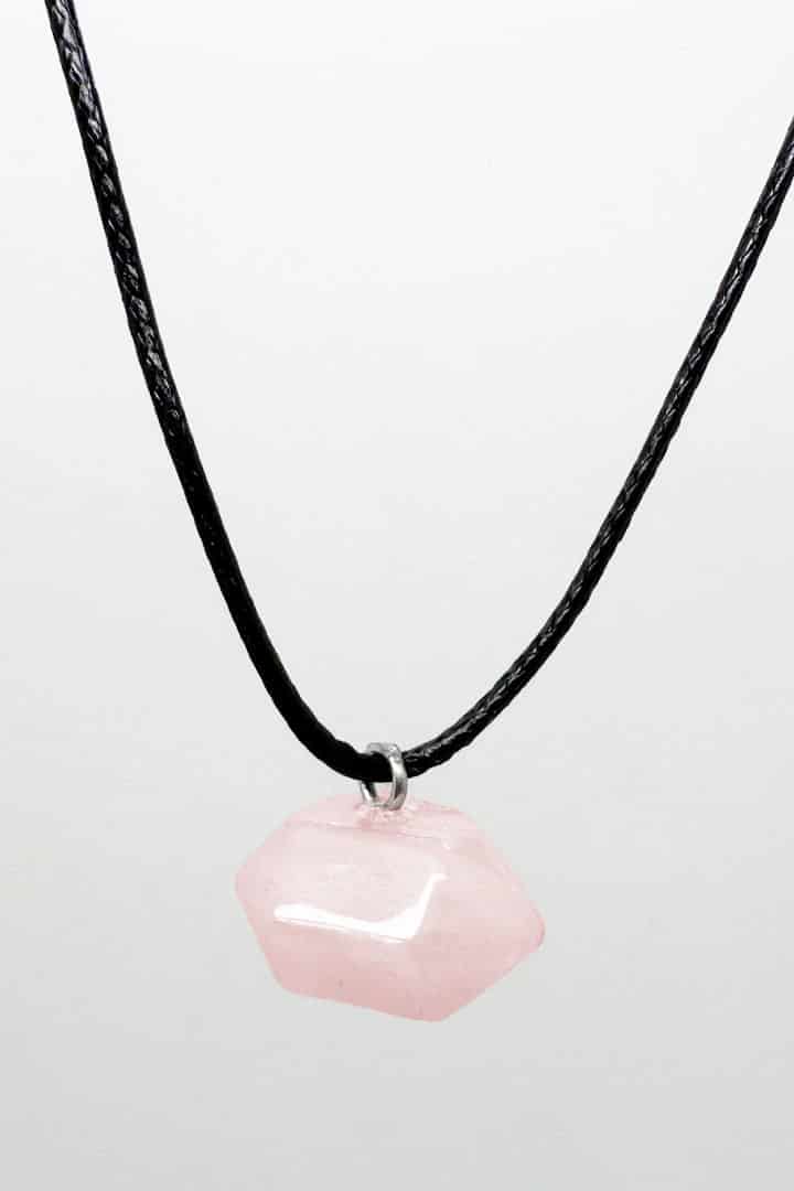 Collar cuerda cuarzo rosa hexágono - miniatura 1