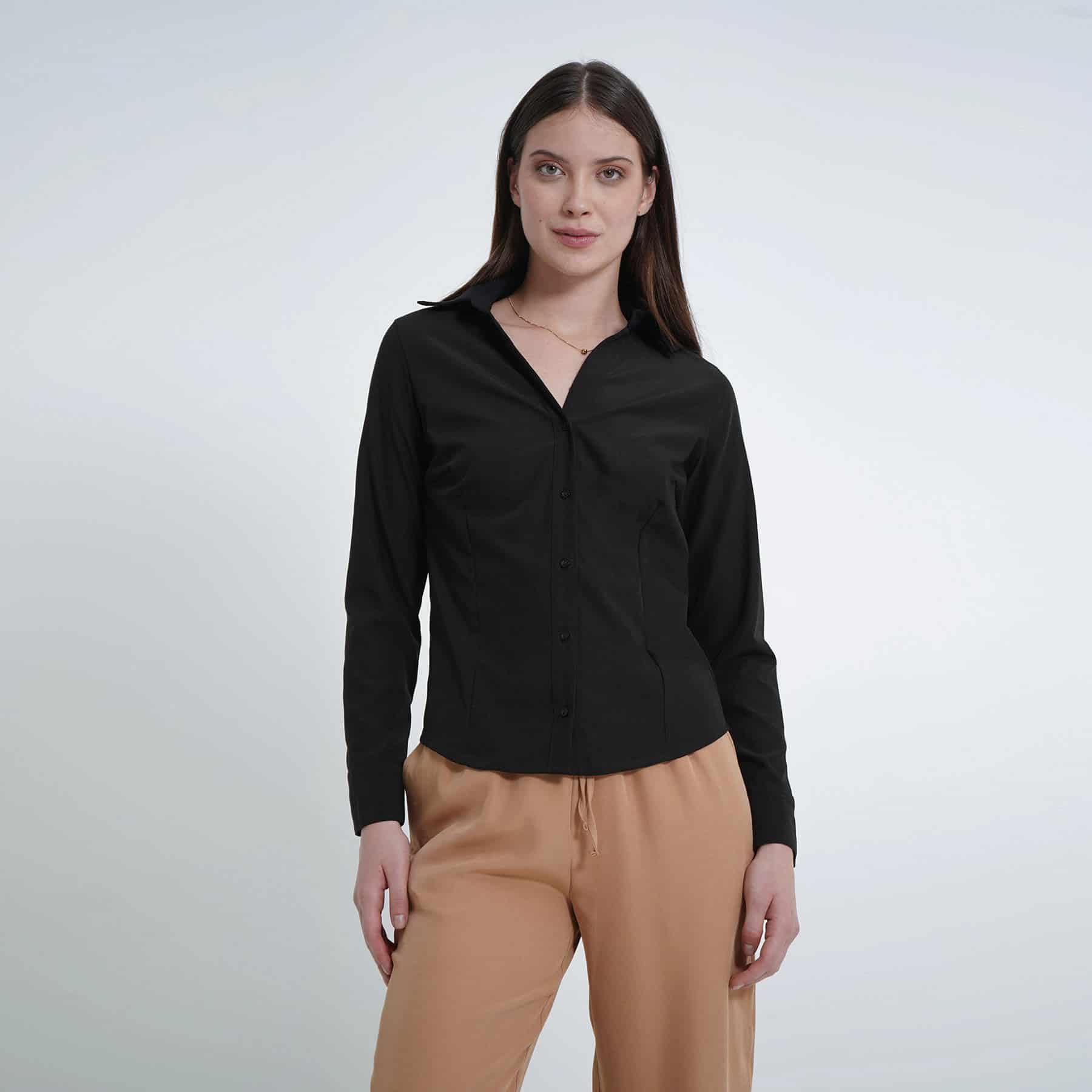 Blusa cuello camisero manga larga con pinzas de entalle - miniatura 11