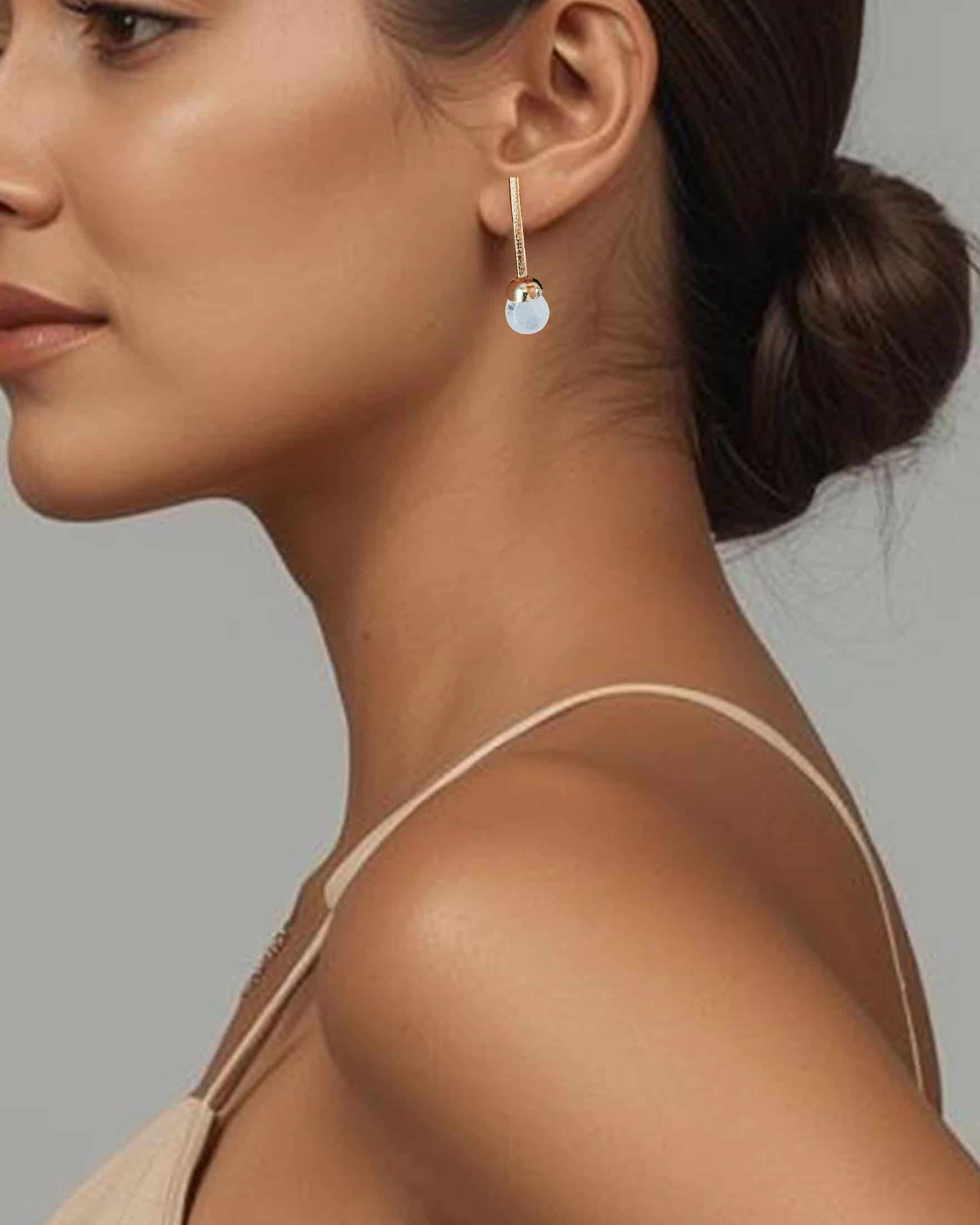 Aretes en bronce y cuarzo cristal, Fernanda - miniatura 2