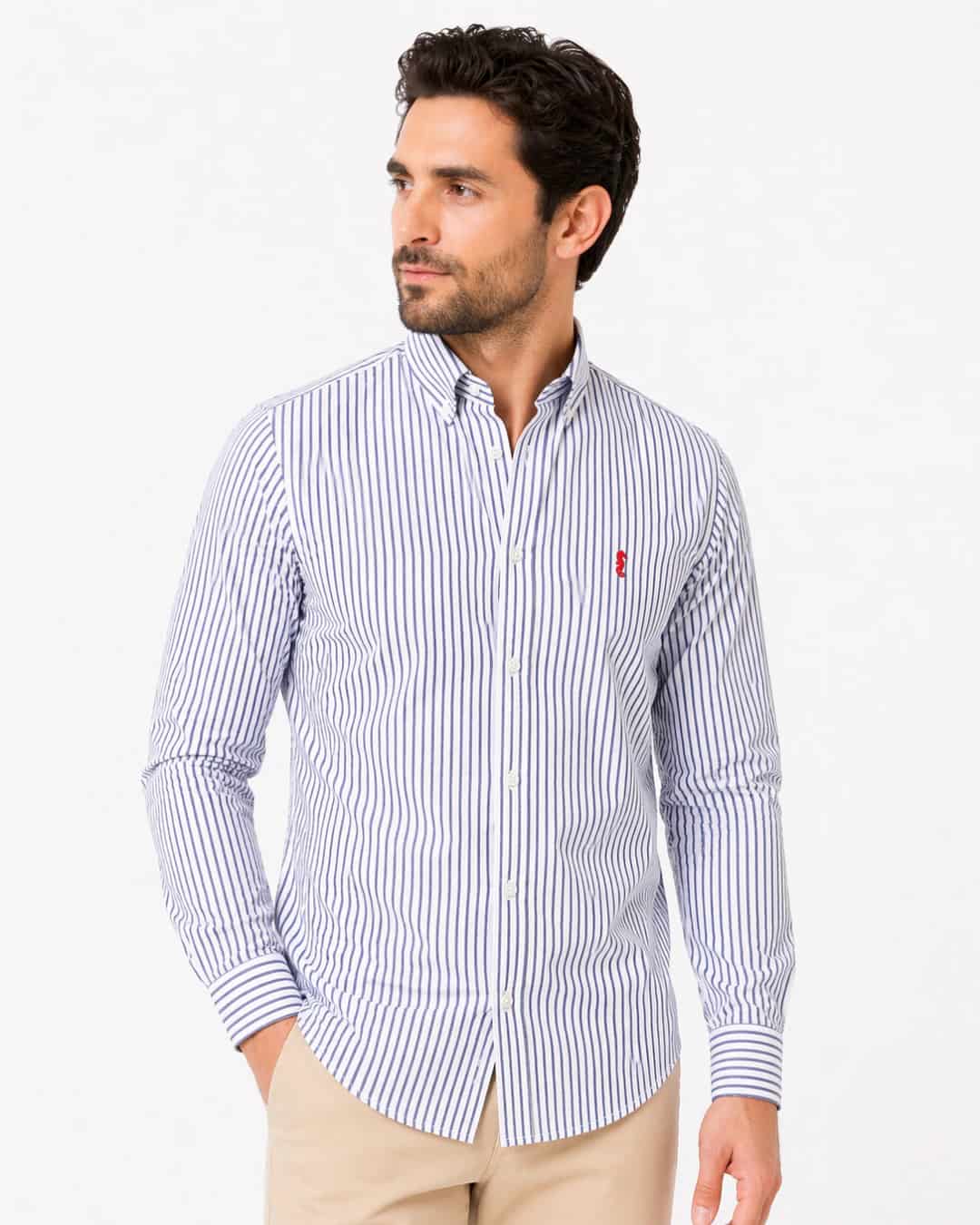 Camisa 100% Algodón Manga Larga Rayas Azul Oscuro - miniatura 3