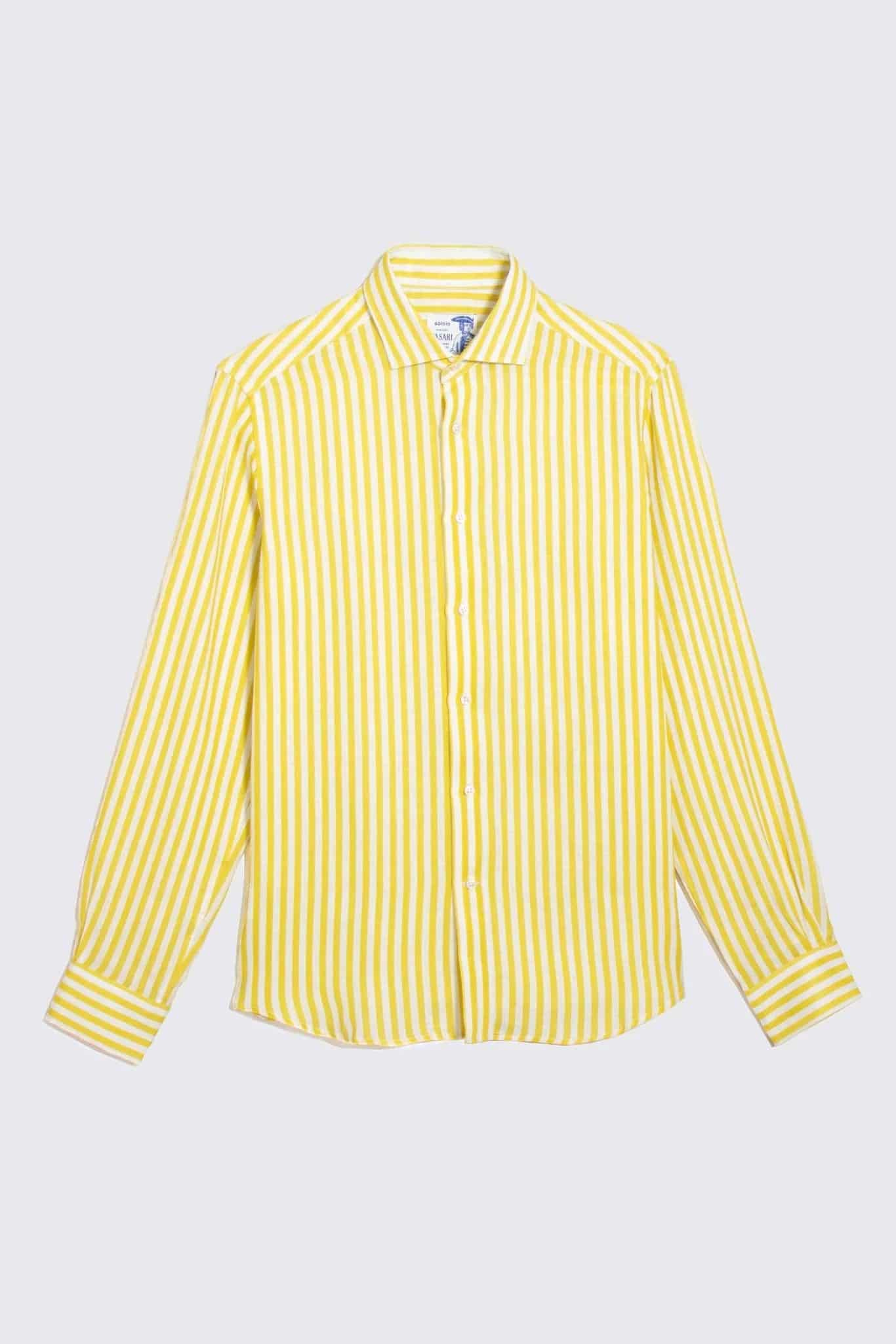 Men's linen shirt yellow striped - miniatura 8