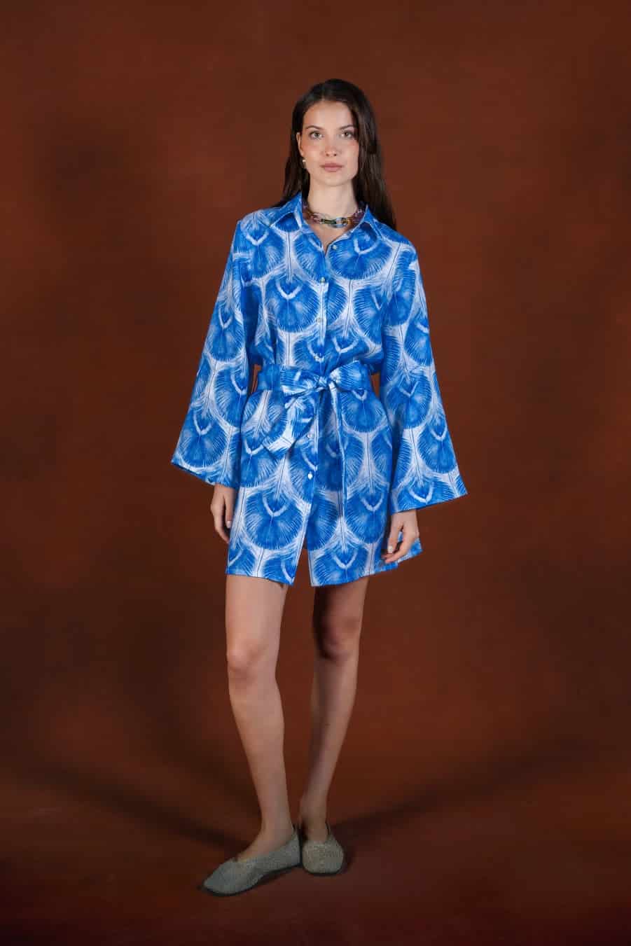 Women's Aridis linen shirt dress blue - miniatura 3