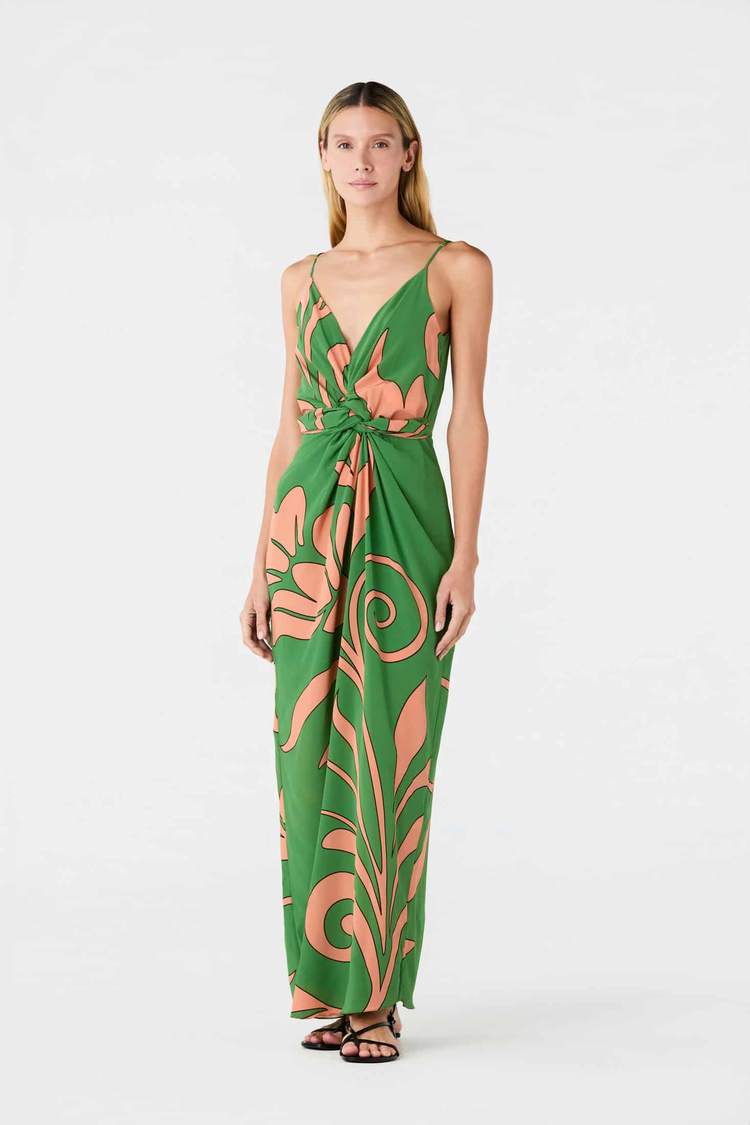 Macarena Silk Midi Dress / Green Buganvilia - miniatura 2