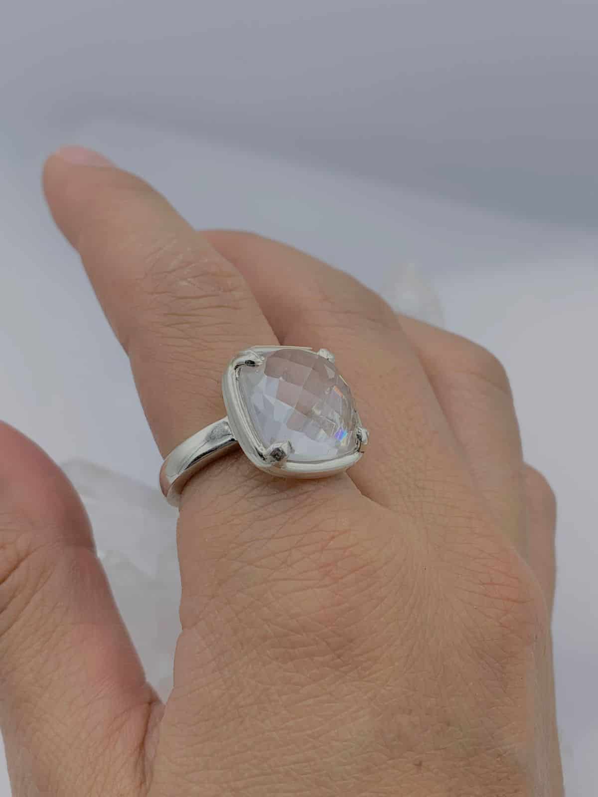 Anillo cuarzo Transparente cuadrado facetado - miniatura 2