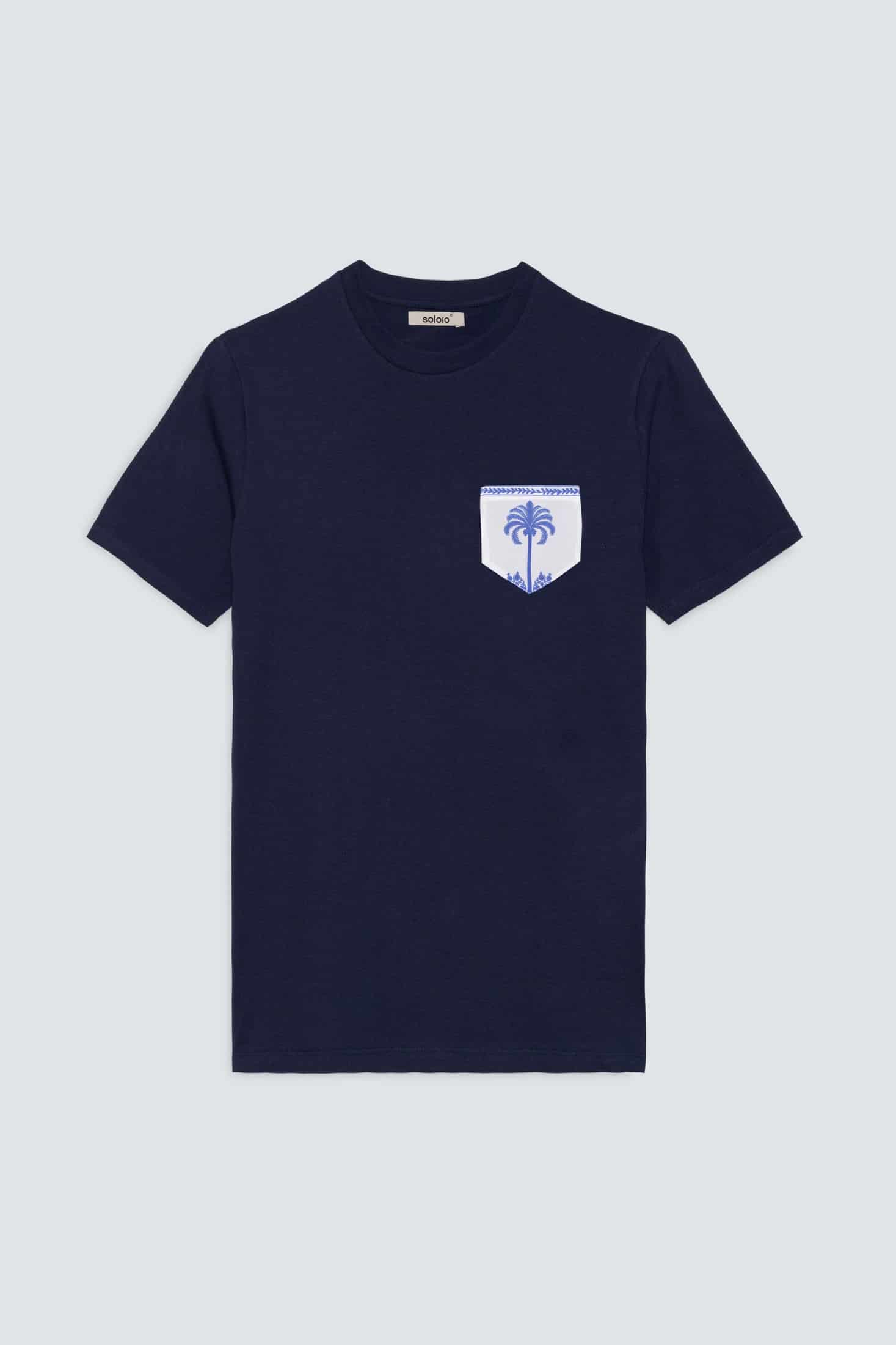 Men's cotton t-shirt navy palm - miniatura 1