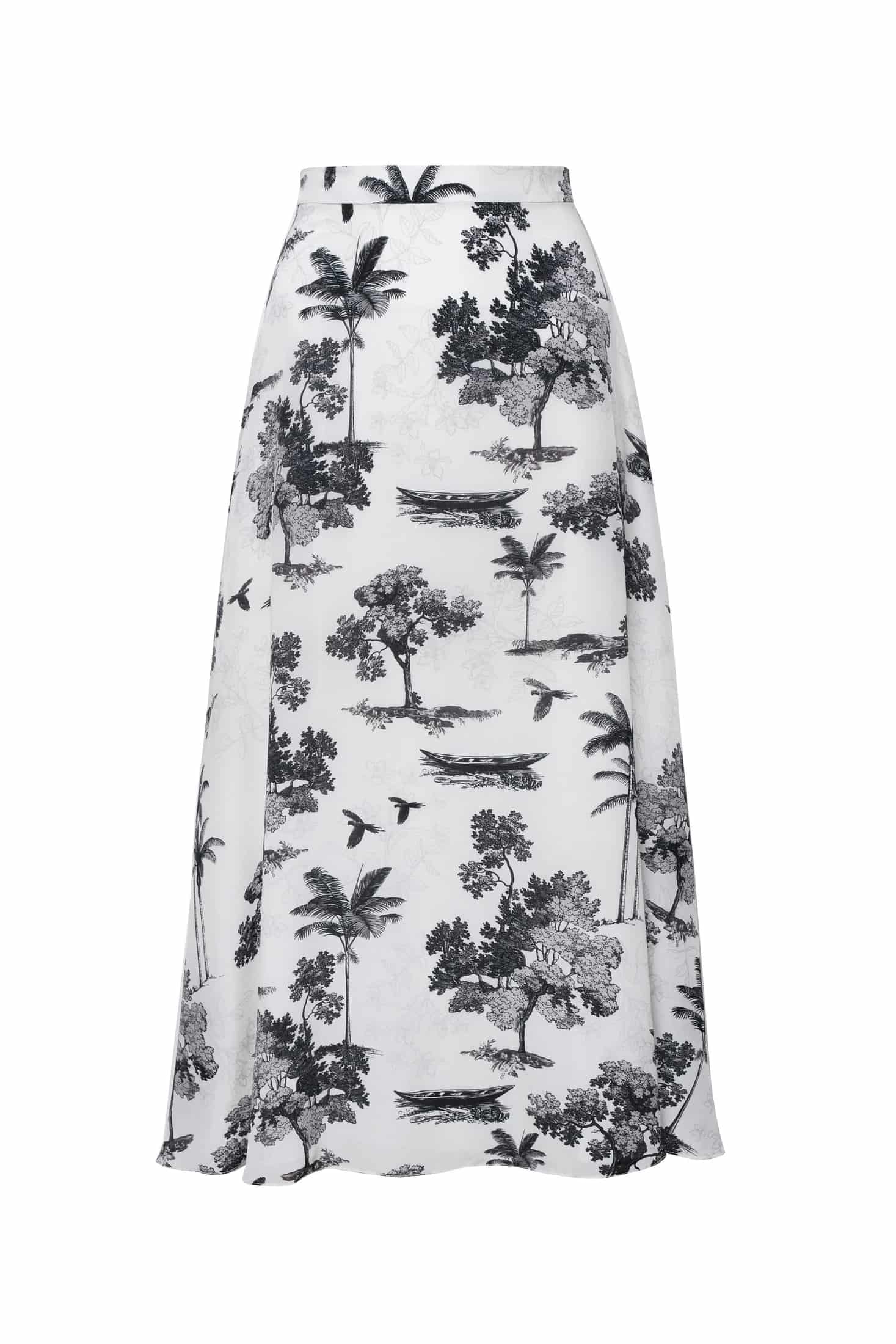 Capri Crepe Chine Midi Skirt / Ivory Trees - miniatura 1