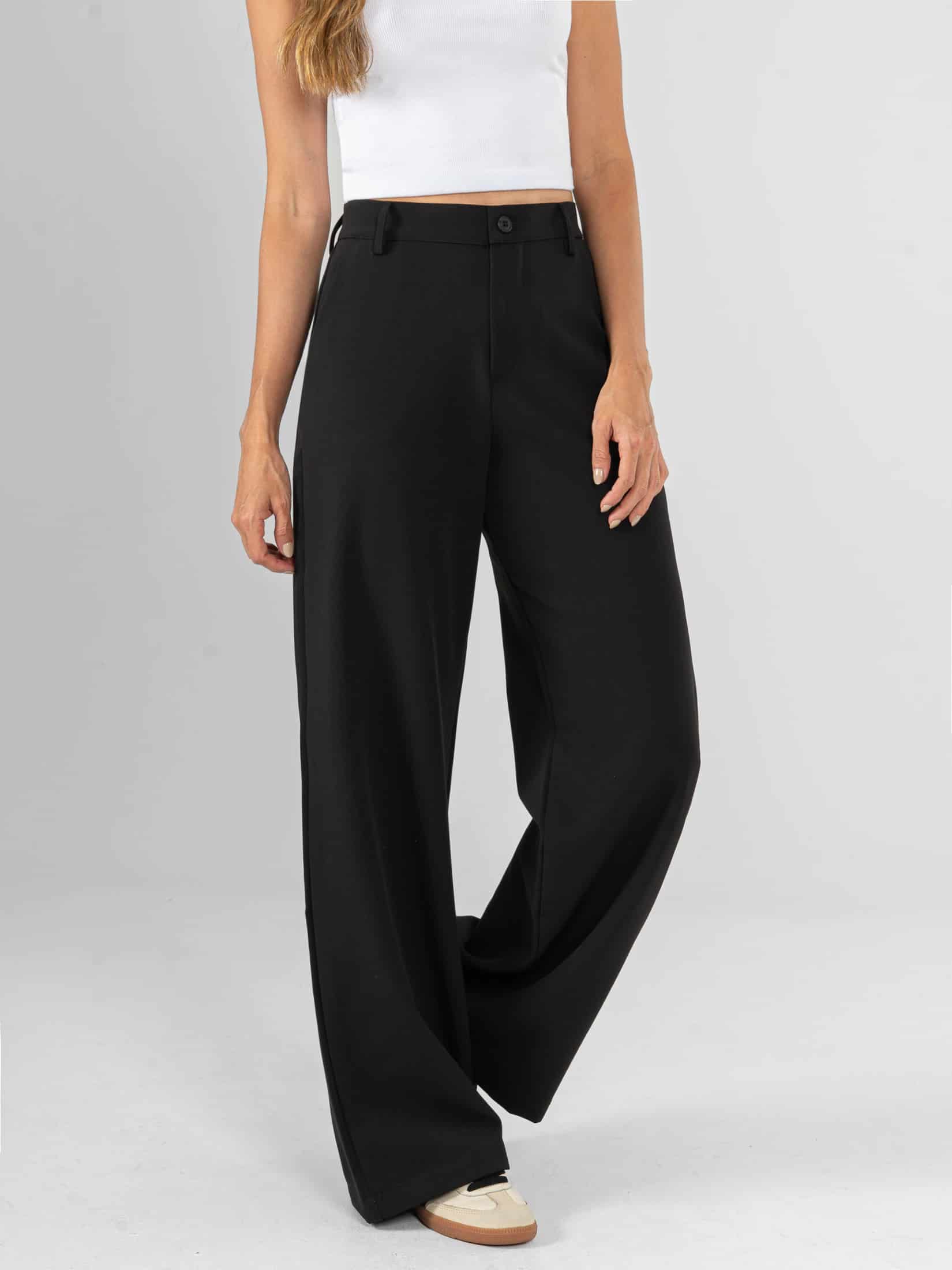 Ref: 0620410 Pantalón palazzo, tejido plano liviano, stretch, tiro alto, tono negro - miniatura 3
