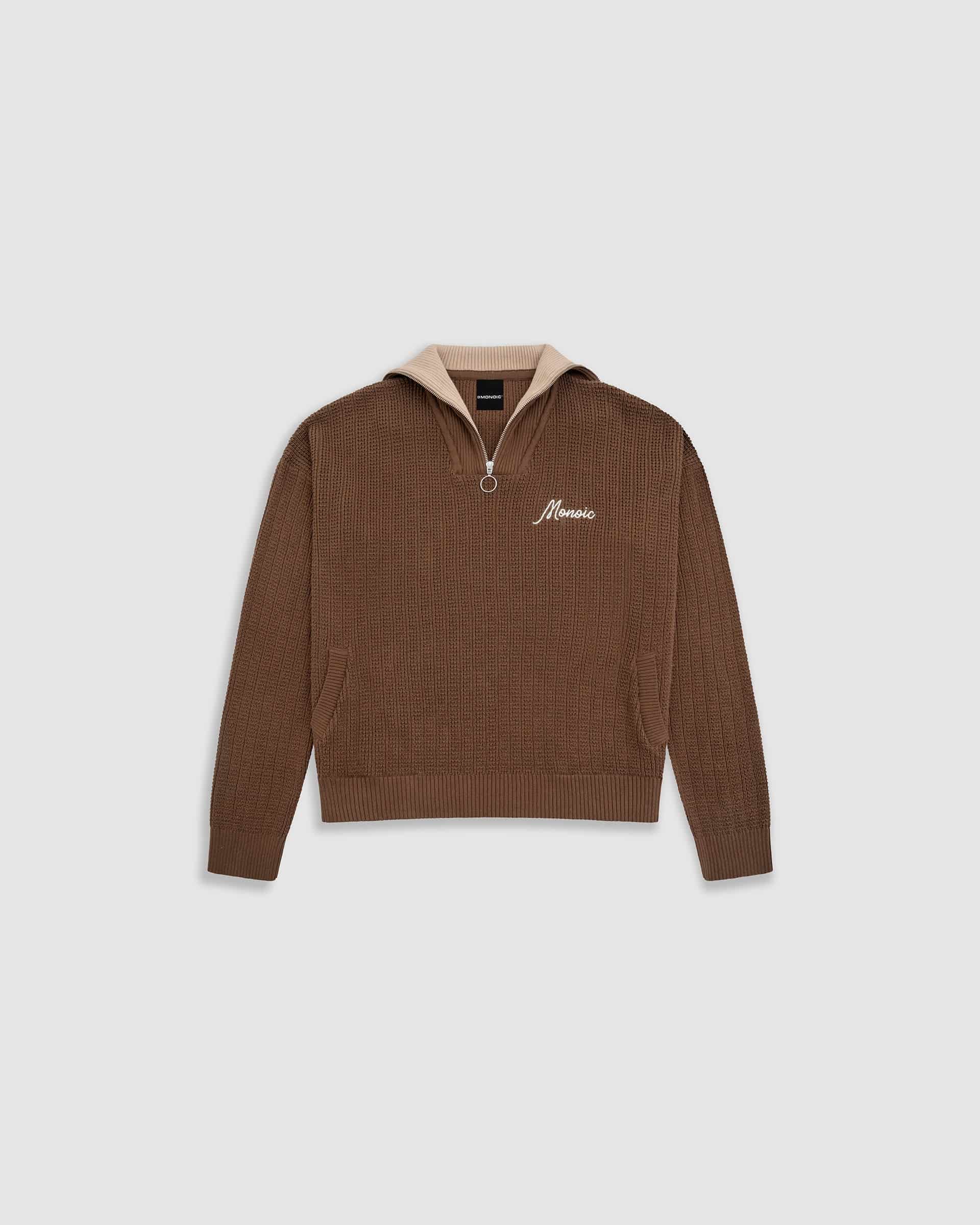 Zip Funnel Neck Knitwear - Café y Crema - miniatura 1