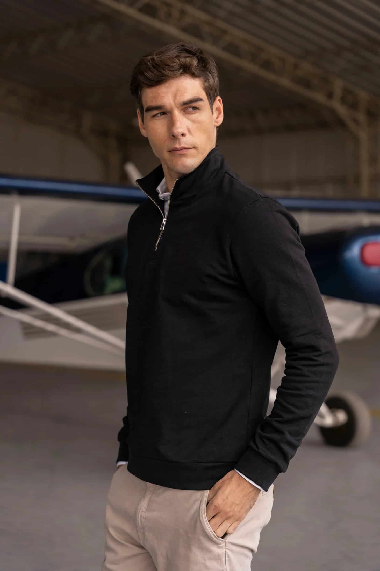 Halfzip Premium Comfy Hombre Negro - miniatura 1