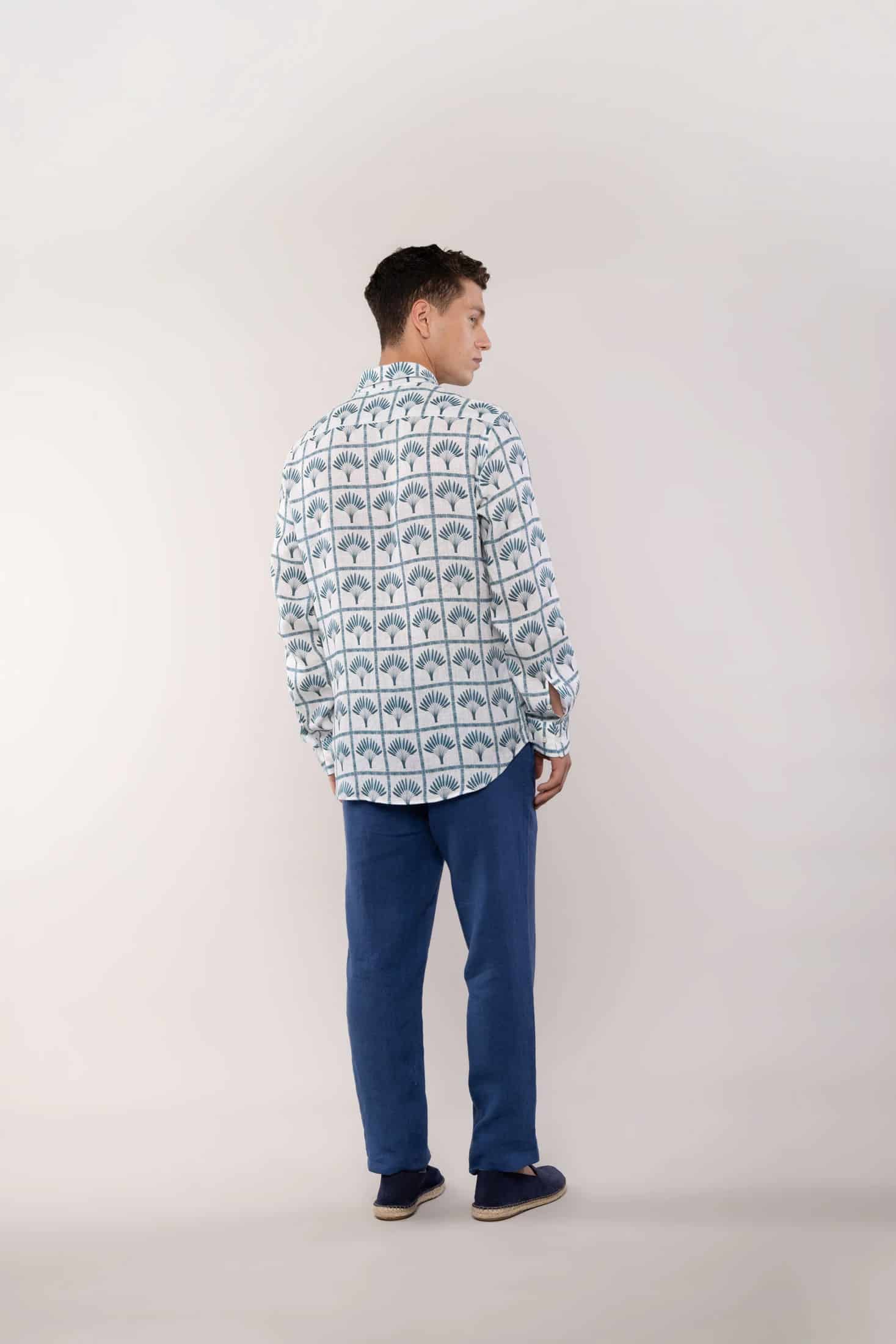 Men's linen shirt navy palmar - miniatura 5
