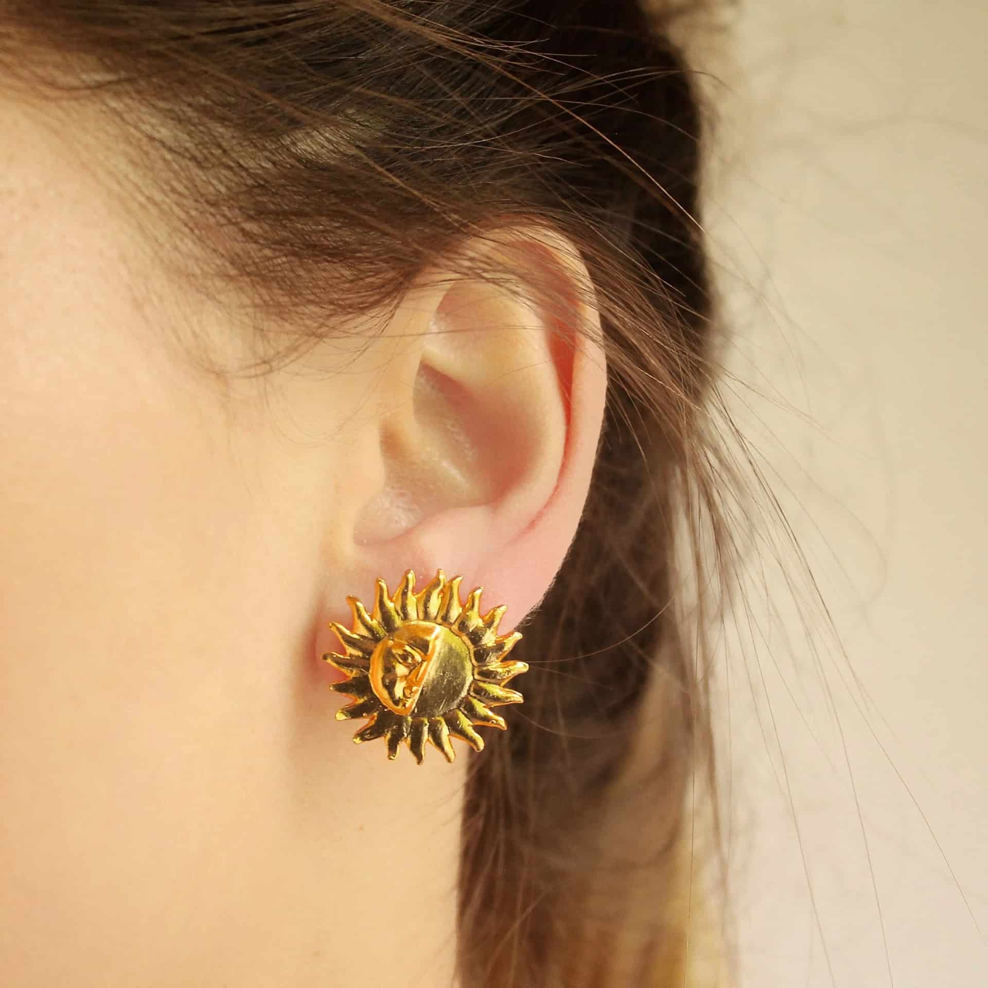 Aretes de sol media cara plana pequeña - miniatura 2