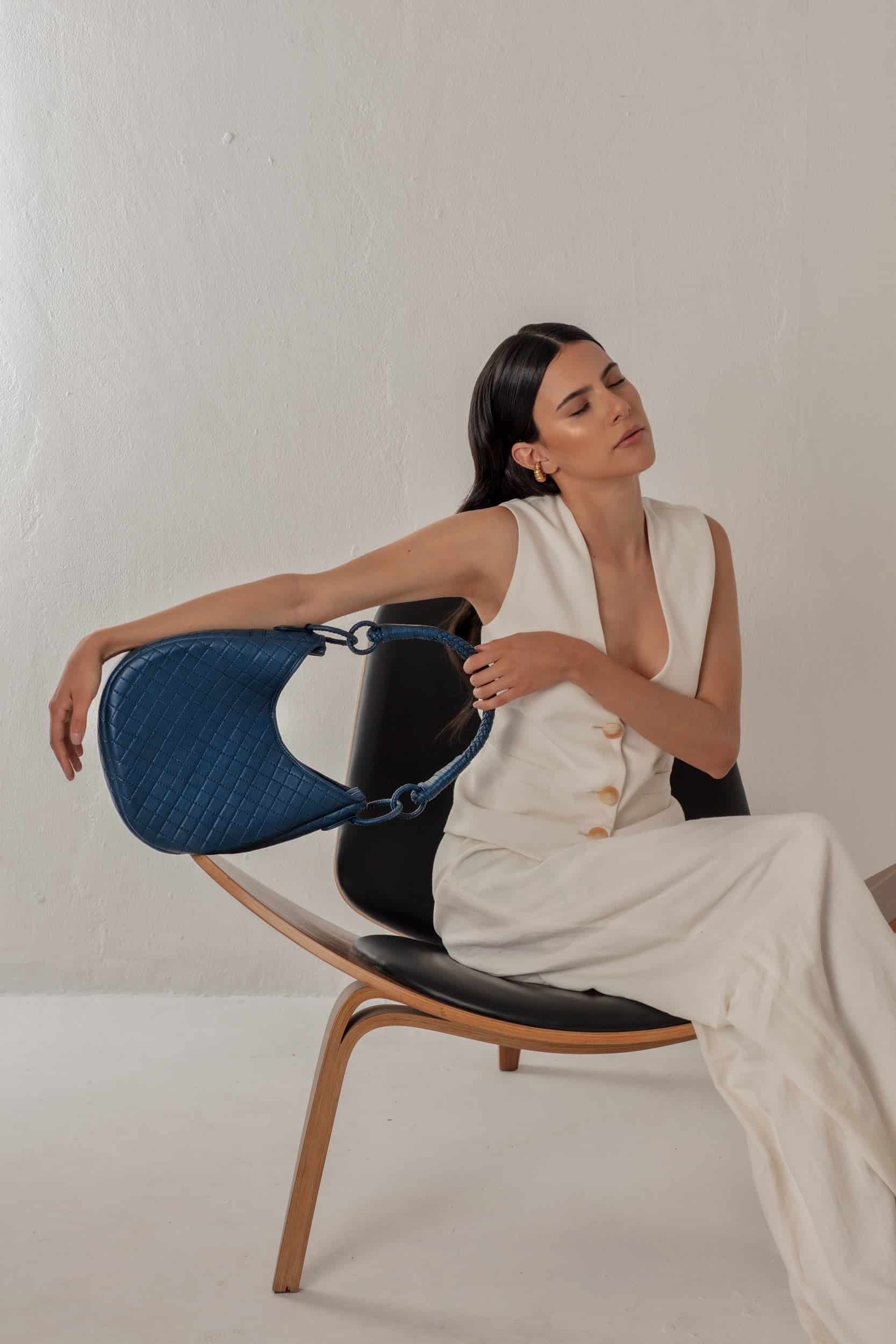 Saddle Shoulder Bag, Navy Blue - miniatura 3