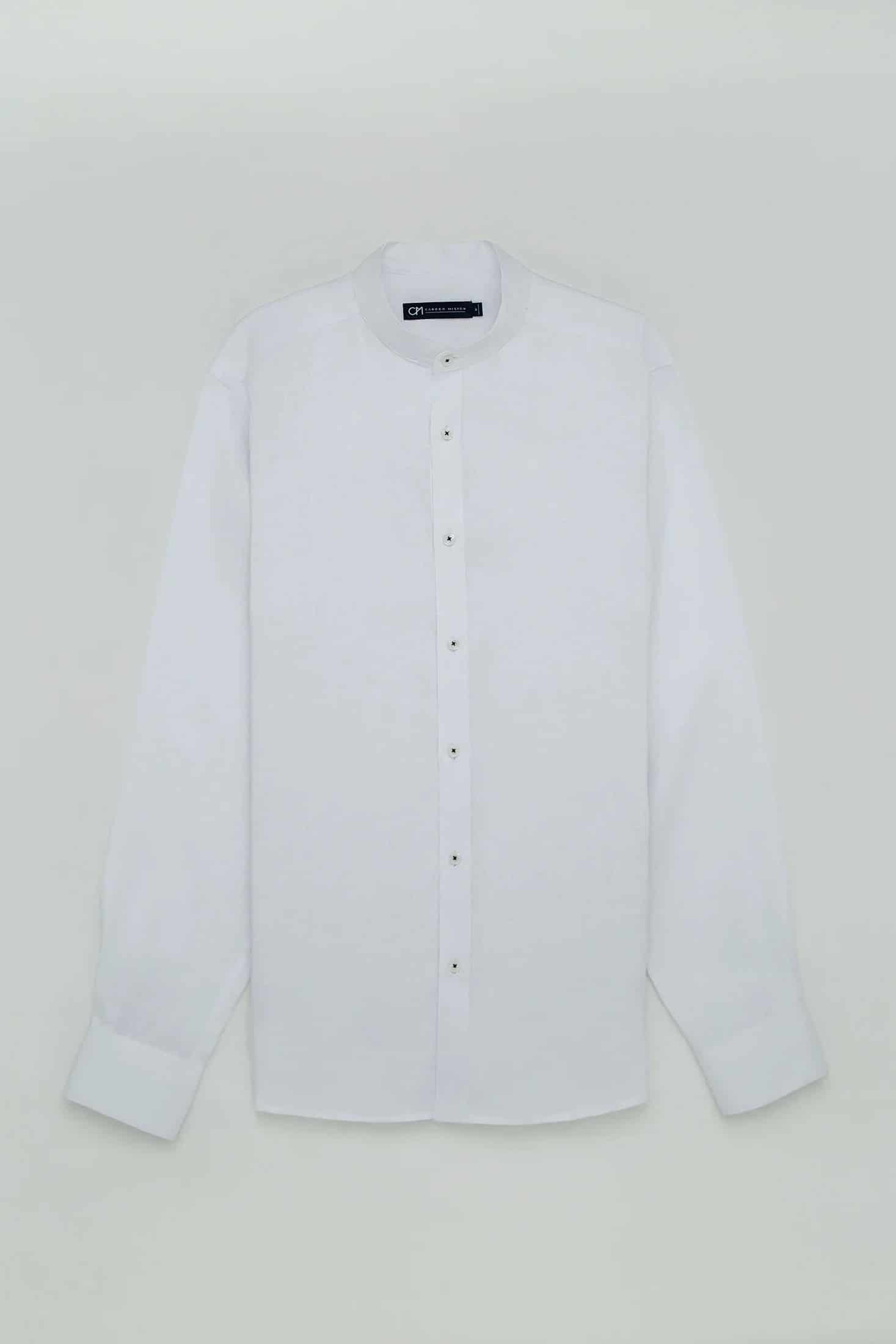 Camisa Cuello Mao Lino Blanco - miniatura 1