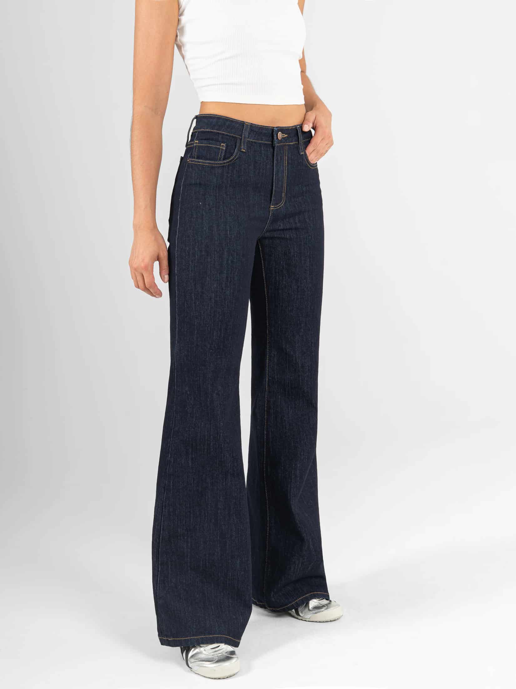 Ref: 066594 Jean flare stretch, bota ancha, tiro alto, tono azul oscuro - miniatura 2