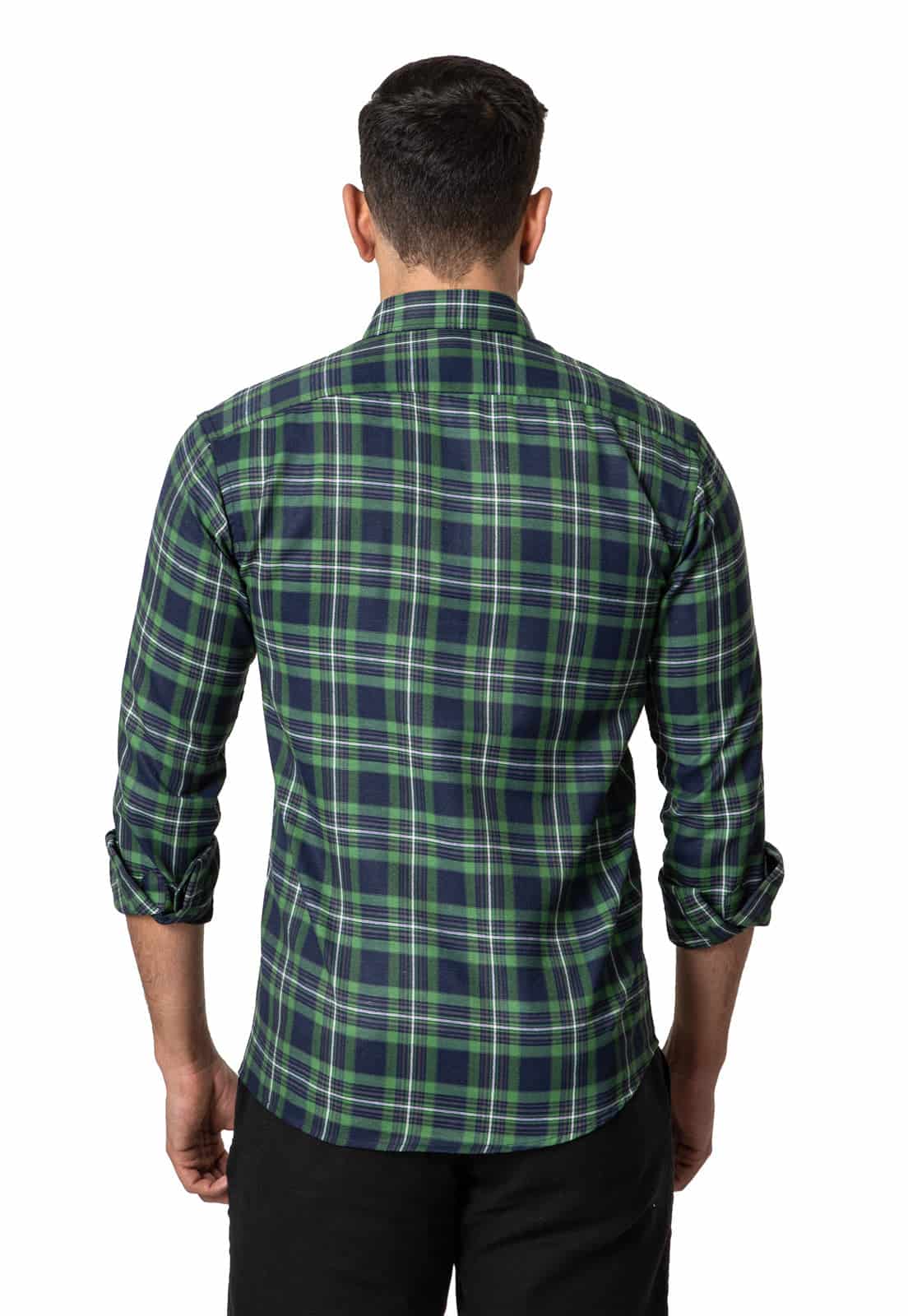 Camisa leñadora doble bolsillo verde, azul y blanco - miniatura 2