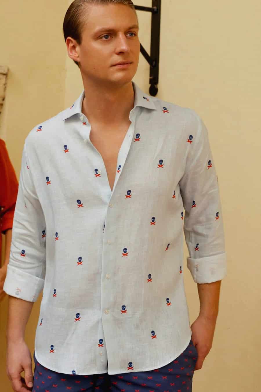 Men's linen shirt separated skulls icement - miniatura 8