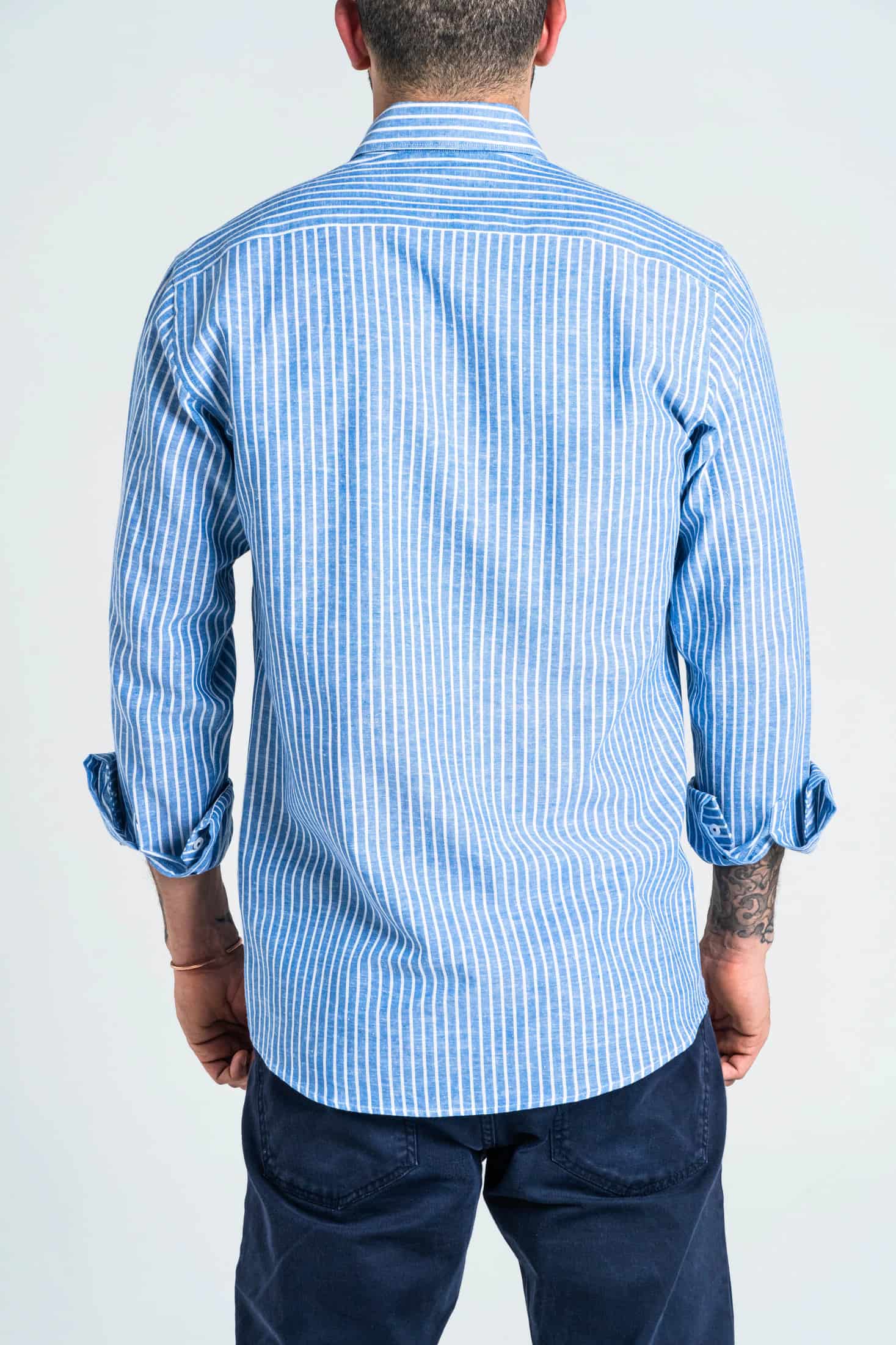 Camisa Raya Lino Azul Medio - miniatura 4