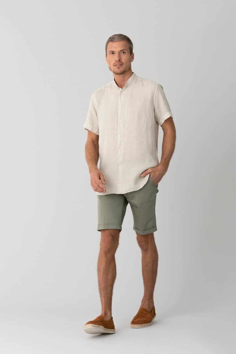 men’s linen shirt mao beige basic - miniatura 5