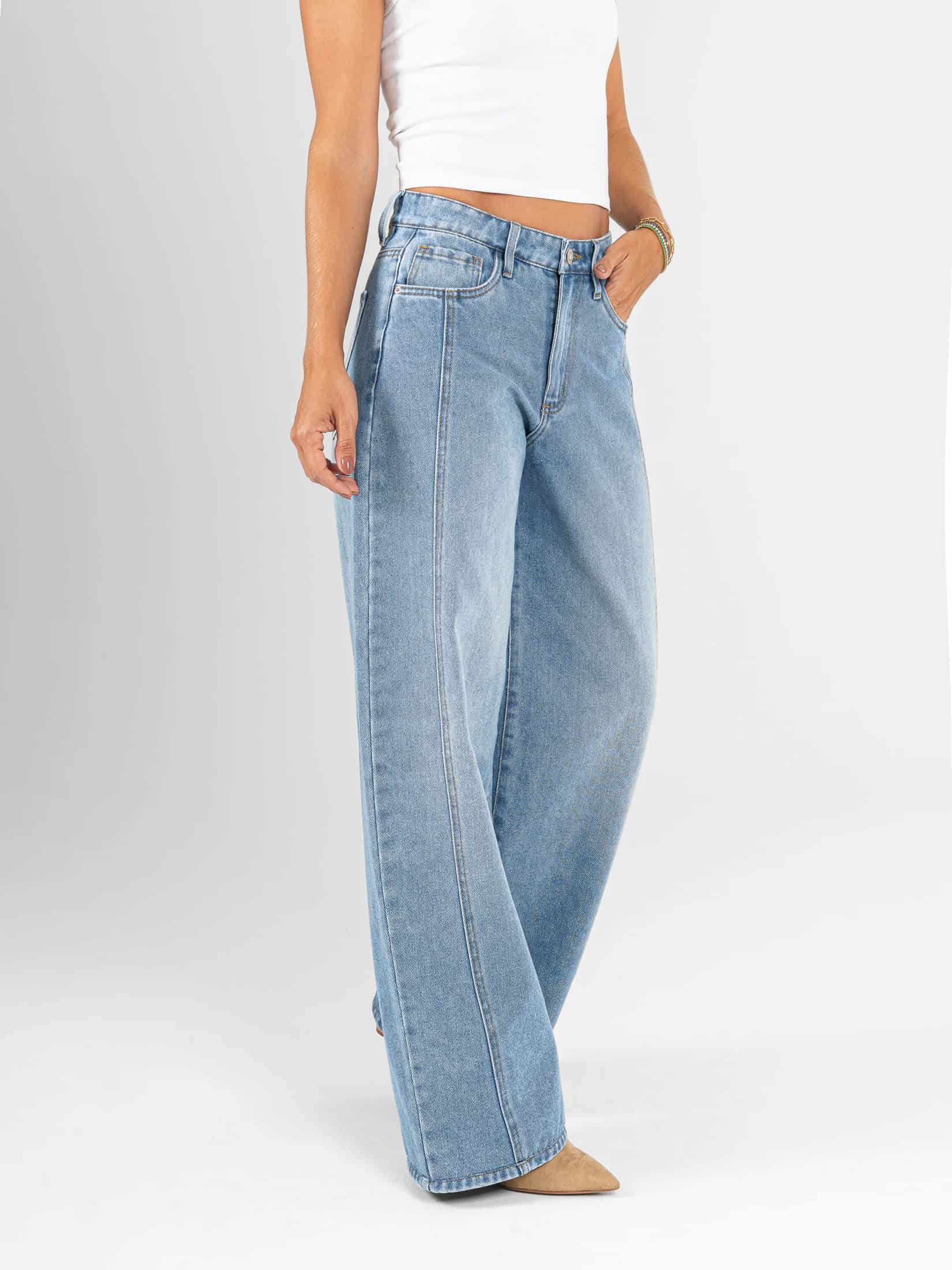 Ref: 066524 Jean wide leg, rígido, tiro medio, tono azul medio - miniatura 4