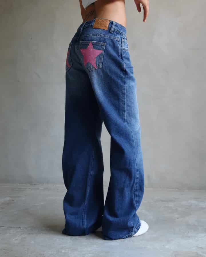 JEAN RELAXED FIT GLITTER STARS BLUE WASHED AZUL - miniatura 1