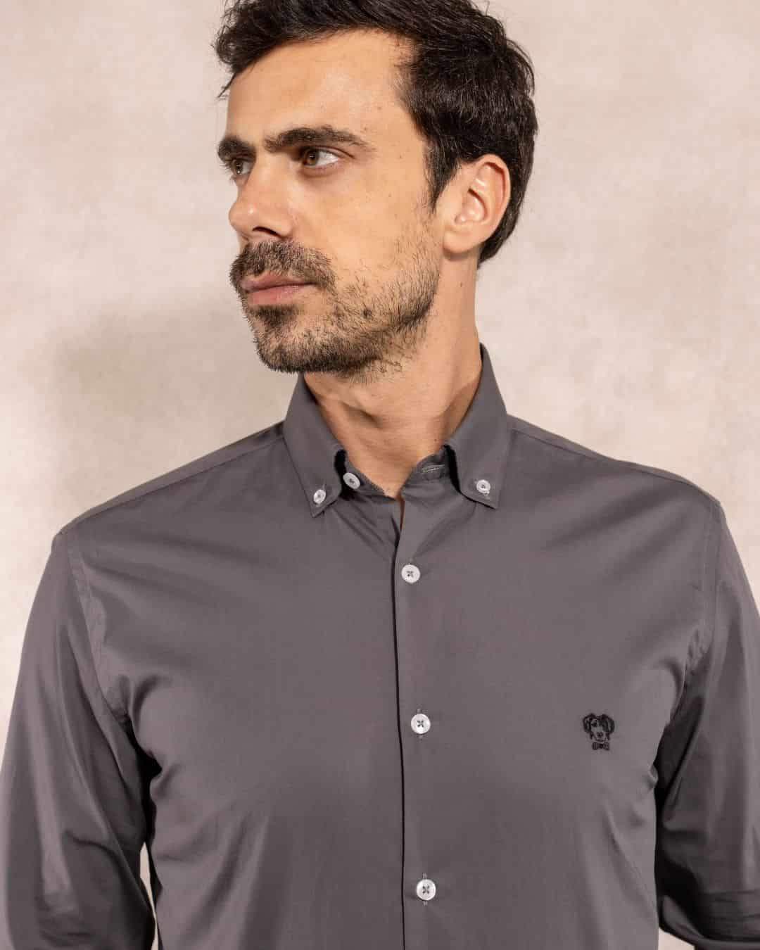 Camisa Antimanchas Popelina Gris Oscuro - Talla Regular - miniatura 2