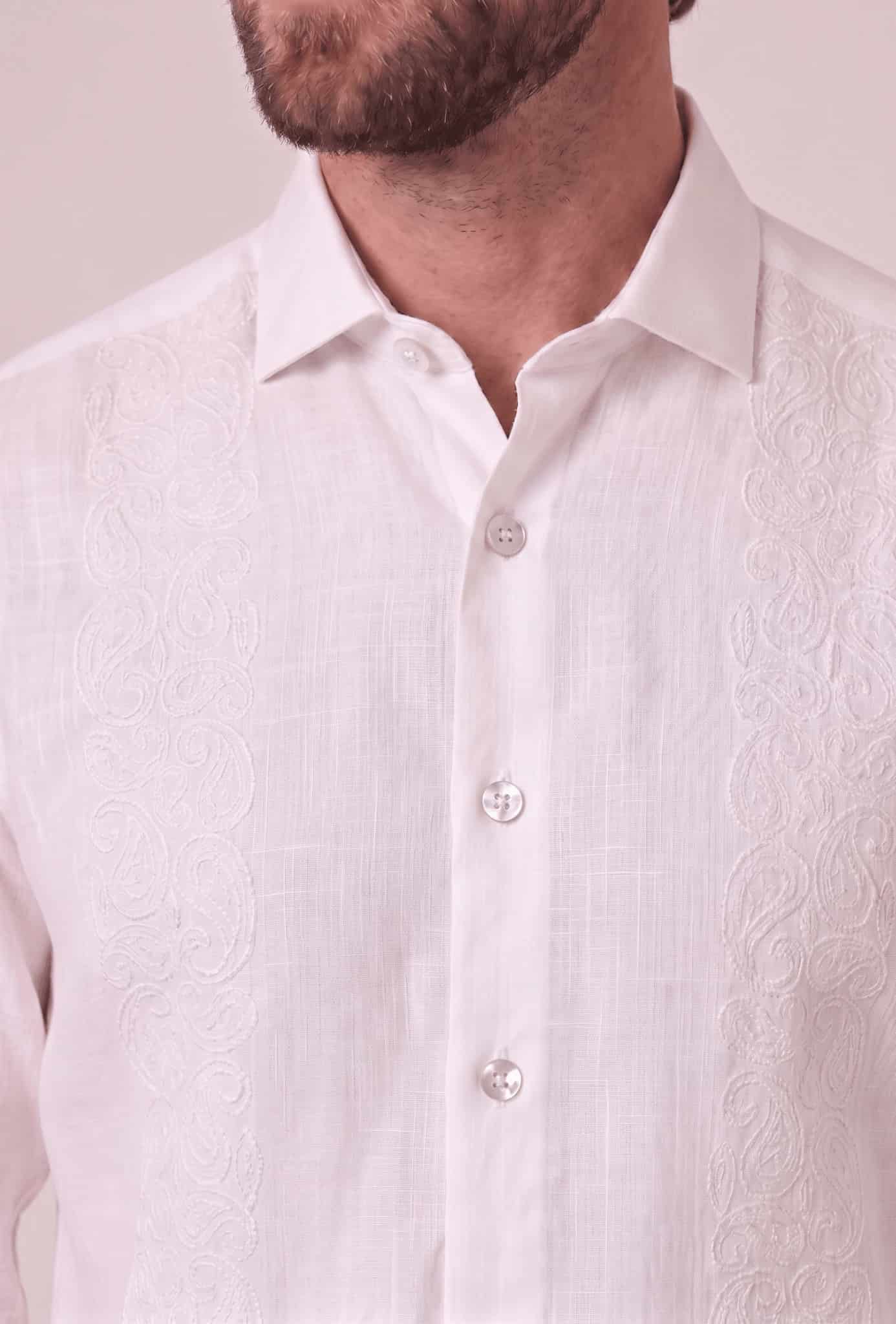 Guayabera en lino bordada manga larga para hombre Jon Sonen 010125067 - miniatura 2