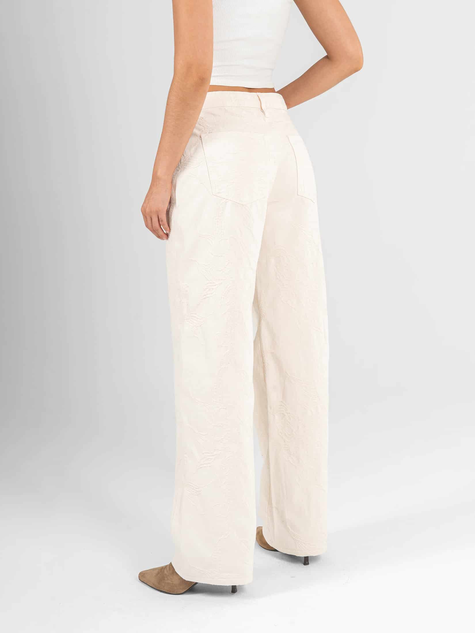 Ref: 0620600 Pantalón wide leg, rígido, tiro medio, tela bordada, tono natural - miniatura 2