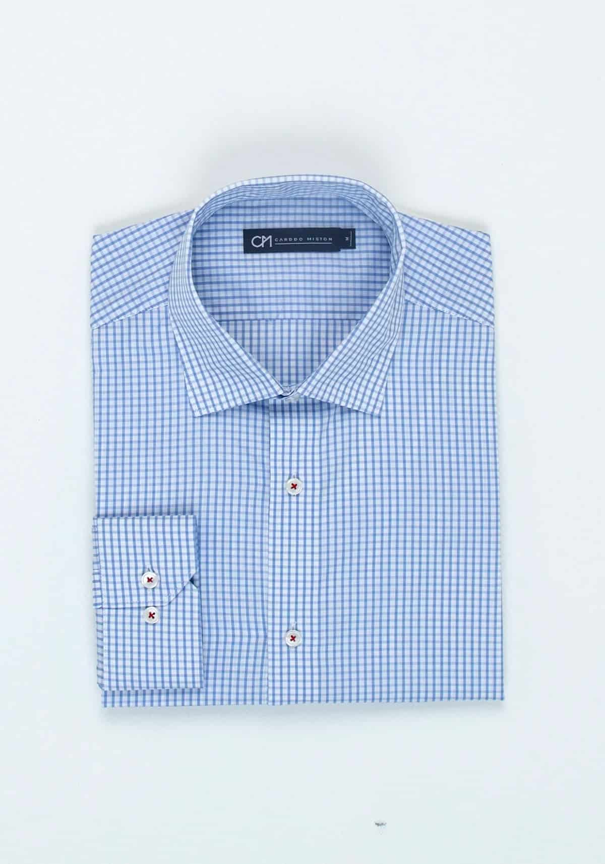 Camisa Popelín Cuadro Ventana Algodón Azul Claro - miniatura 5