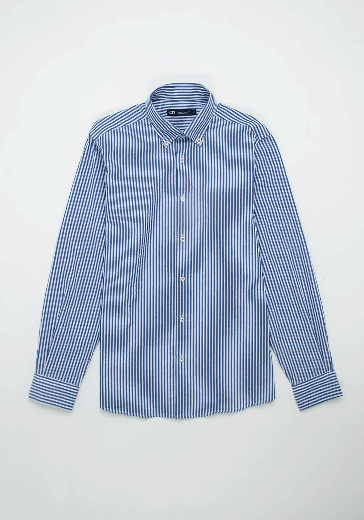 Camisa Seersucker Raya Candela Algodón Azul Medio - miniatura 1