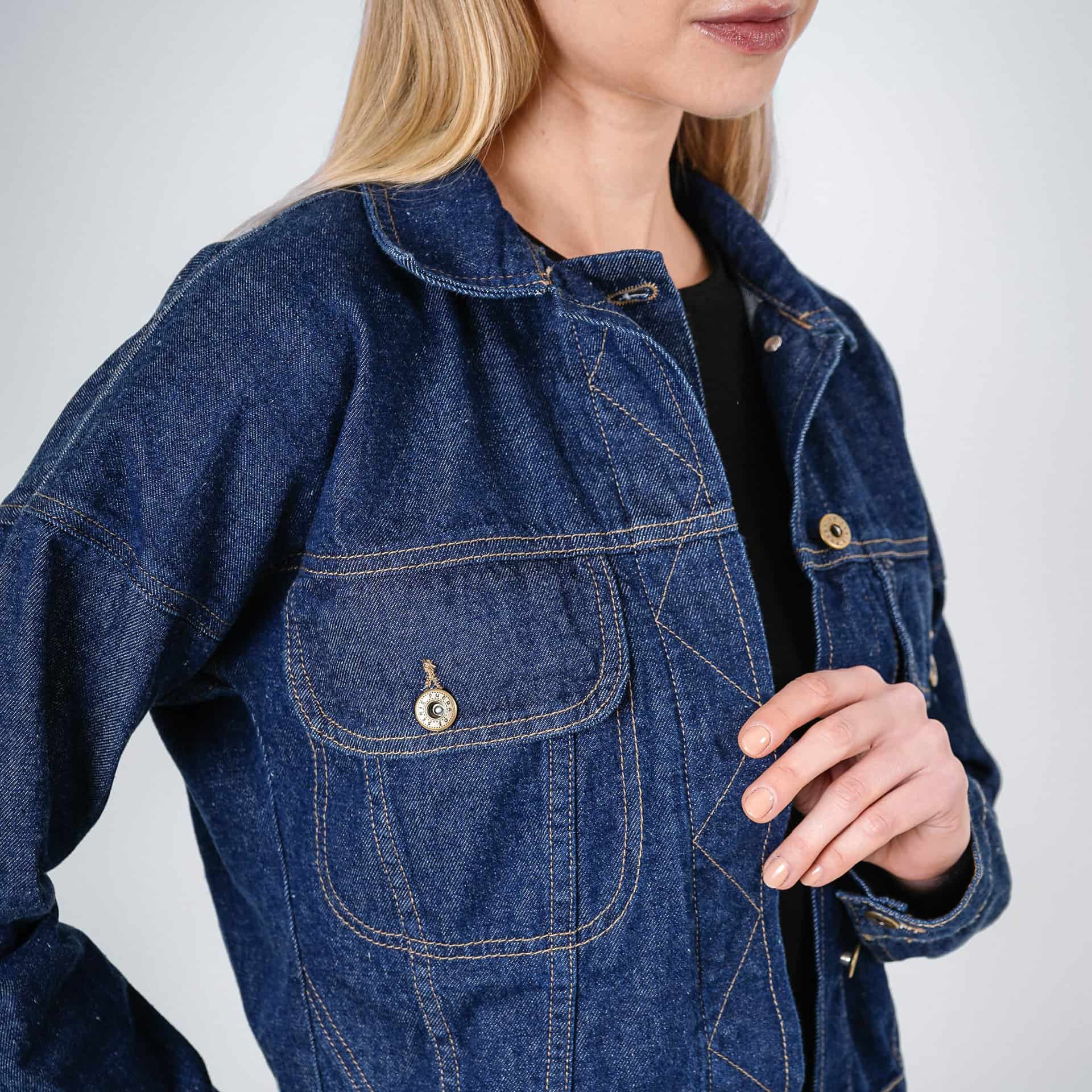 Chaqueta cazadora crop en denim cuello sport - miniatura 4