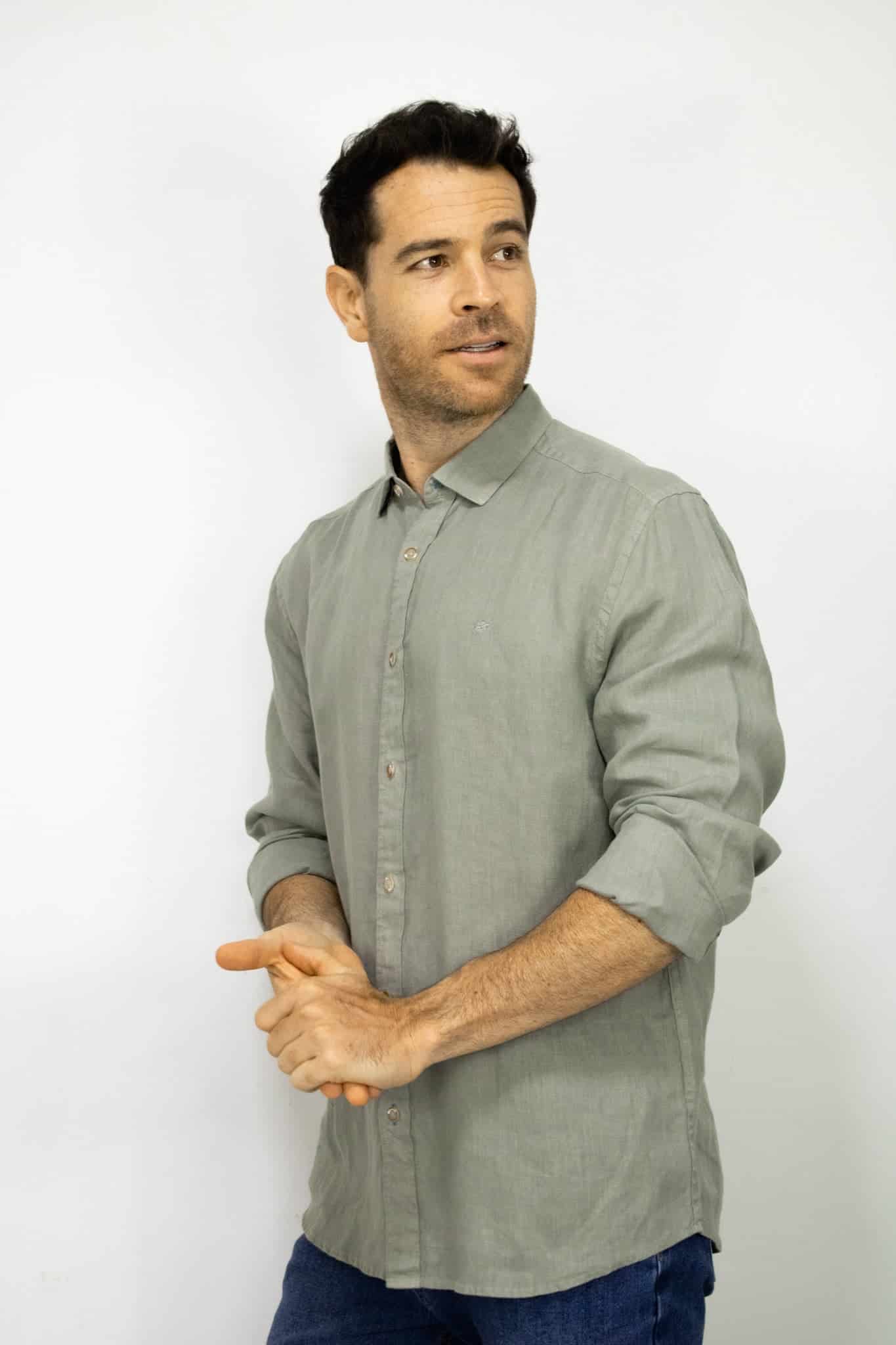 CAMISA LINO MANGA LARGA VERDE PARA HOMBRE - miniatura 2