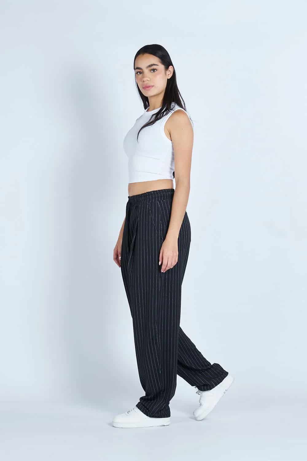 Pantalón jogger balloon raya tiza con prenses Negro - miniatura 6