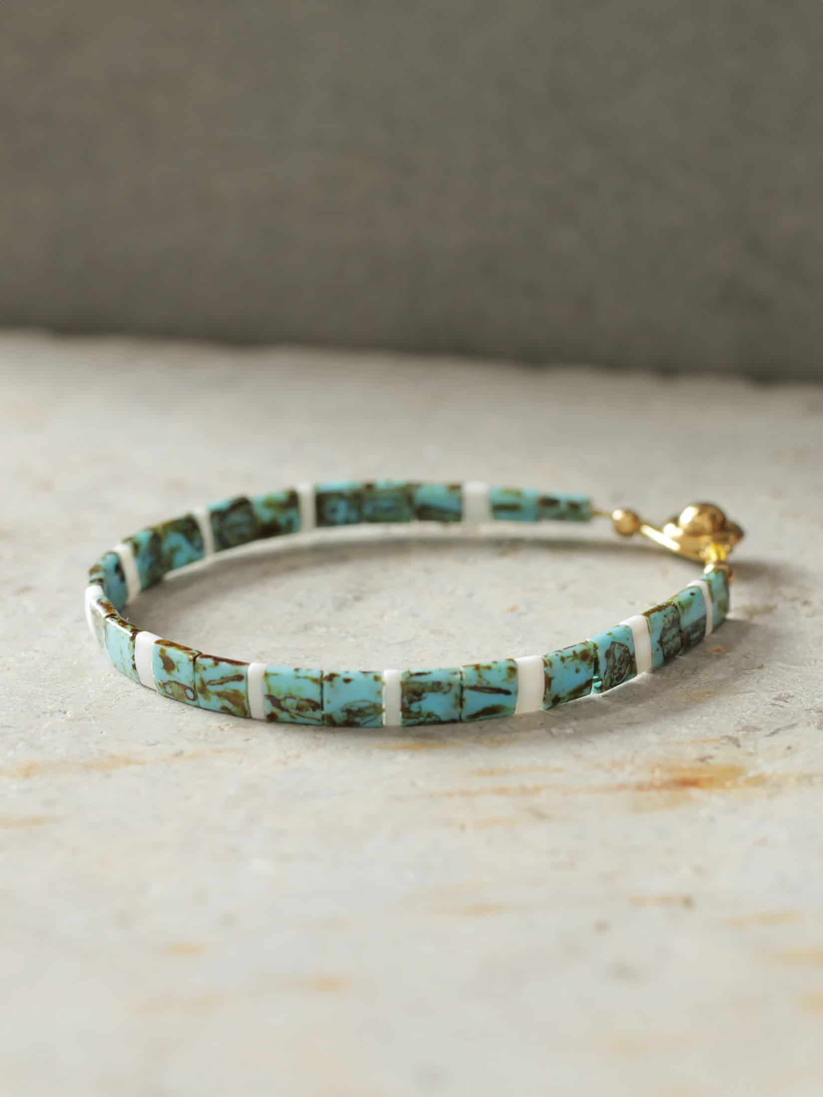 Brazalete Miyuki Tila Turquesa Marmolizada 5mm - miniatura 1