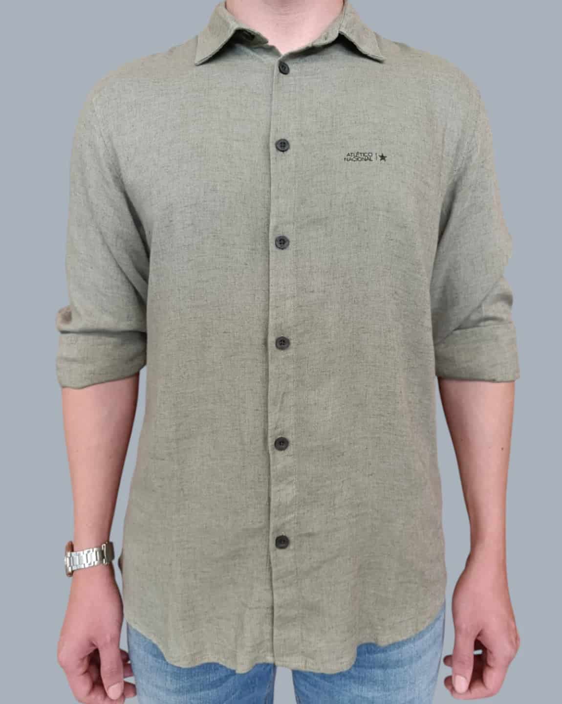 CAMISA LINO MANGA LARGA VERDE HOMBRE - miniatura 1