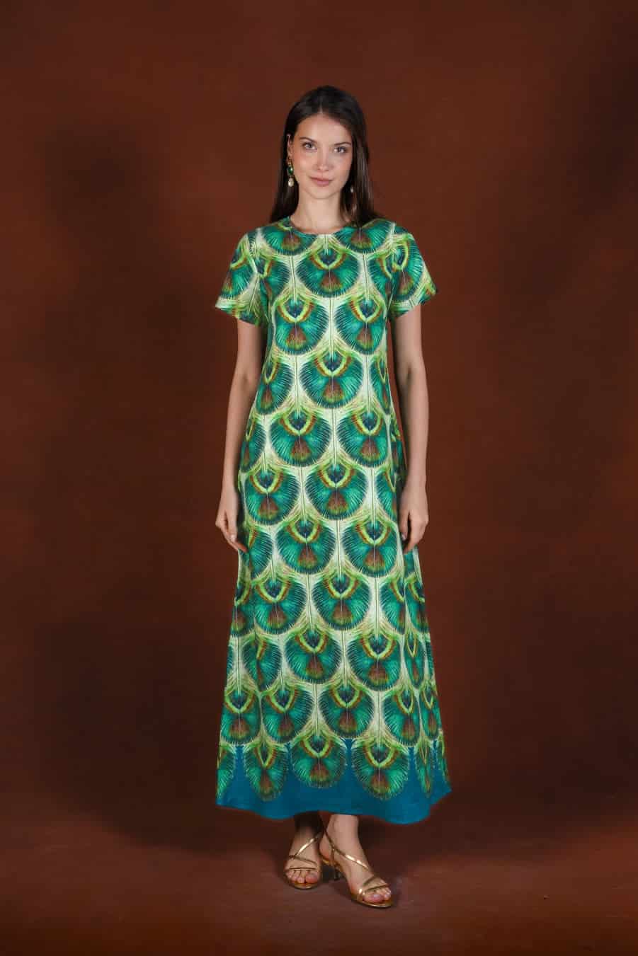 Women's Iridis long linen dress green - miniatura 1
