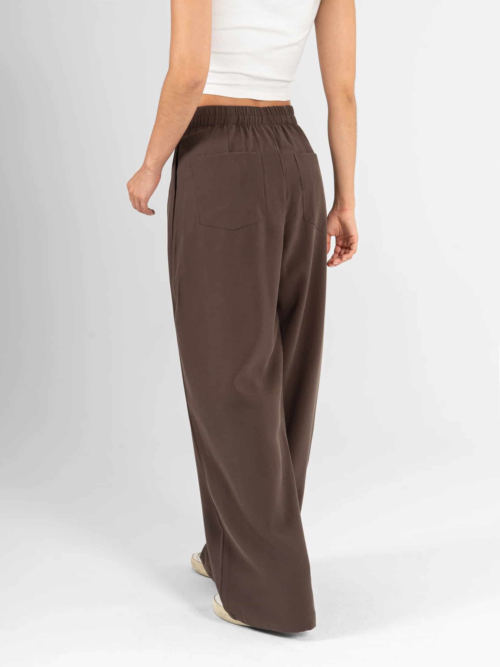 Ref: 0620586 Pantalón wide leg, tejido plano liviano, tiro alto, pretina resortada, tono cafe - miniatura 2