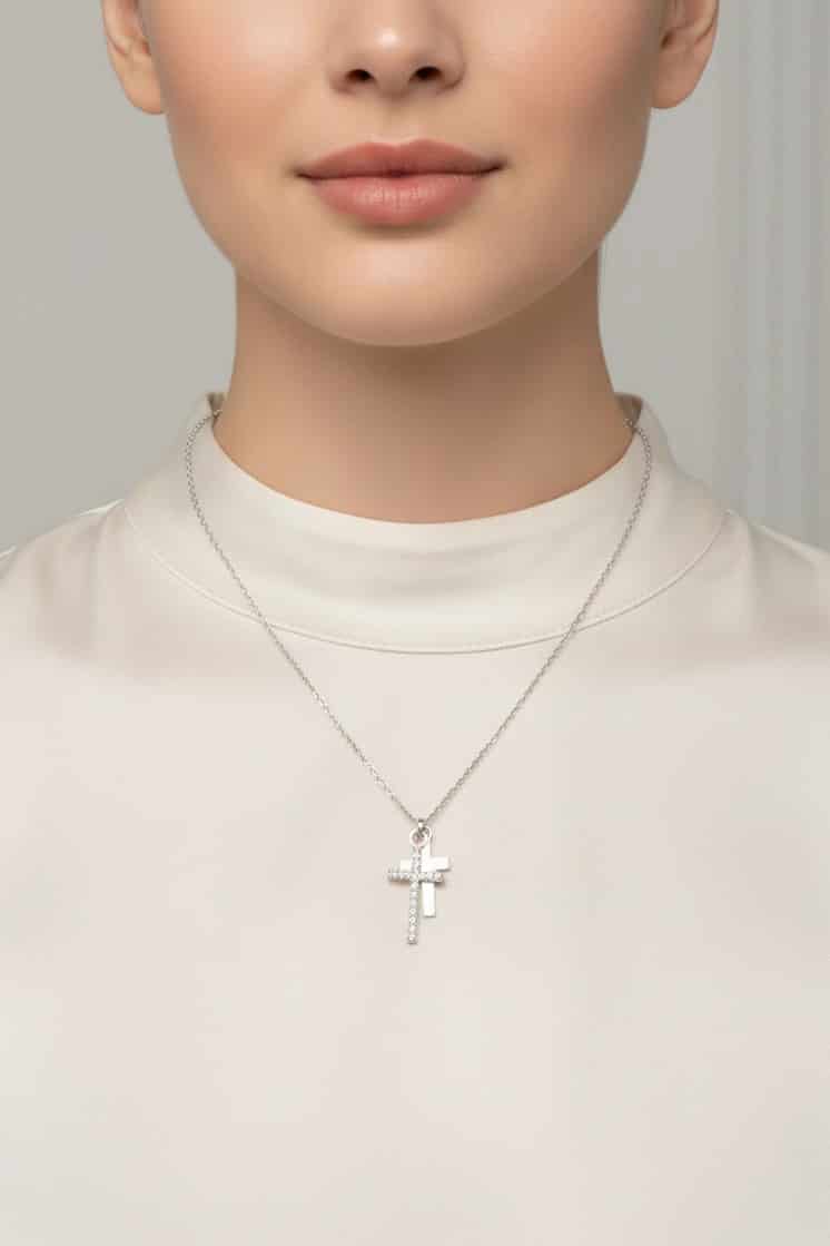 Double Cross Necklace Silver - miniatura 2