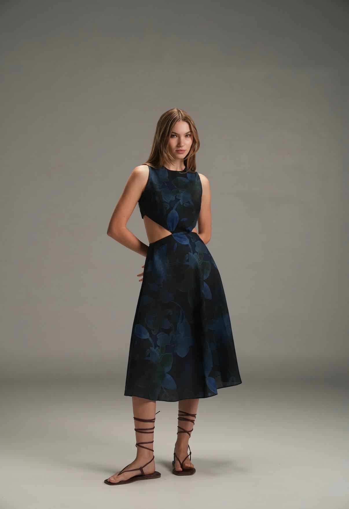 NIGHT MARIA LINEN MIDI DRESS - miniatura 1