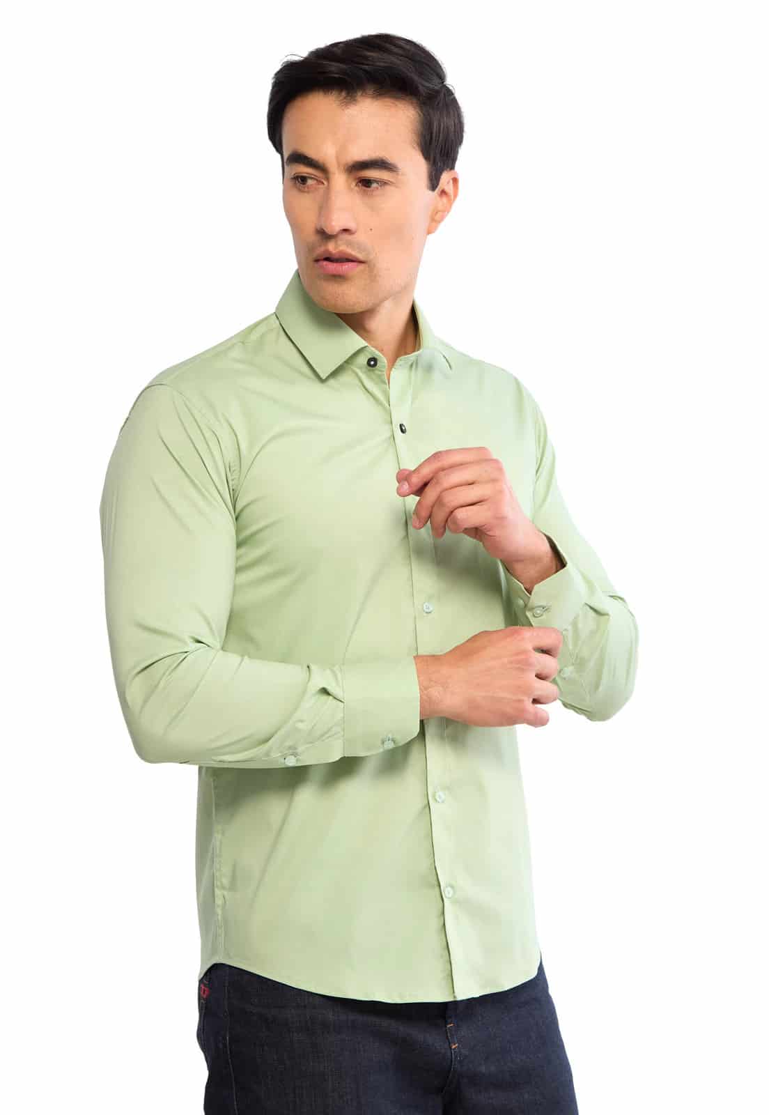 Camisa verde manzana con botones en contraste - miniatura 1