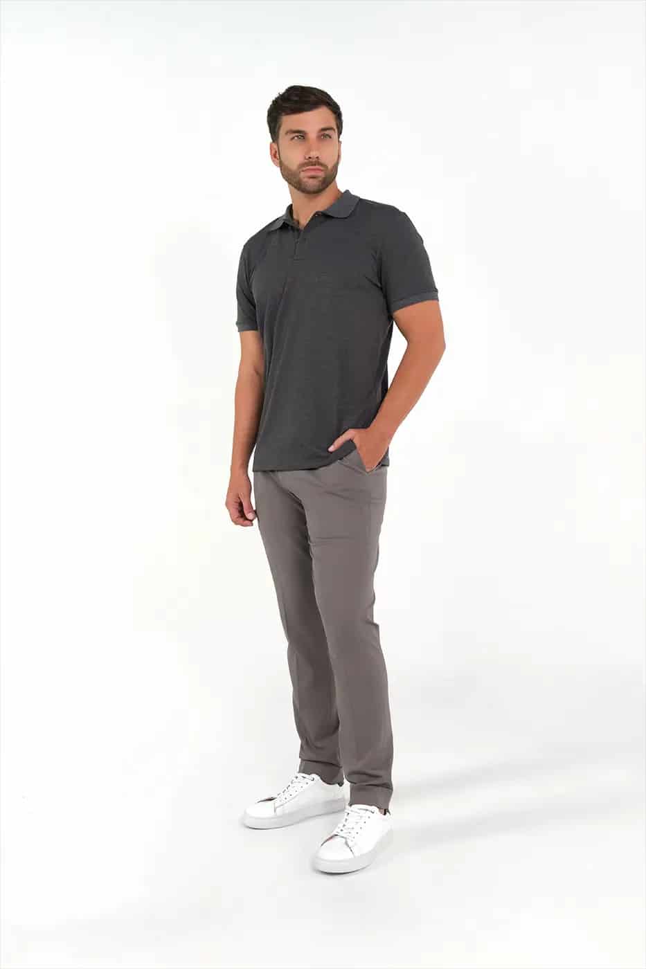 Camiseta Polo 100% Algodón Piqué Gris - miniatura 2