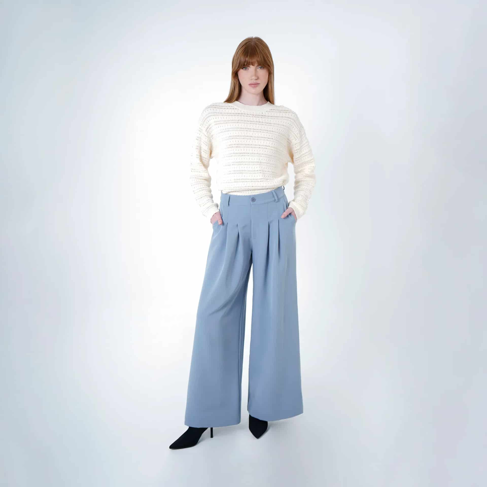 Pantalón palazzo elegante con prenses - miniatura 2