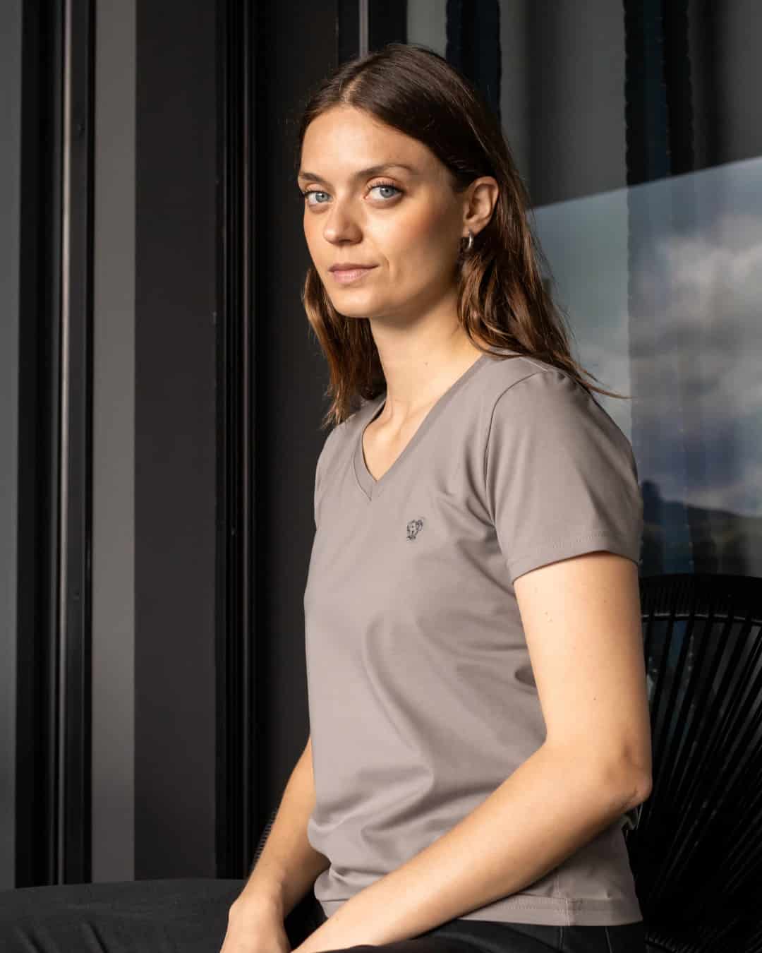 Camiseta Antimanchas  Cuello V Gris Claro - Talla Regular - miniatura 7
