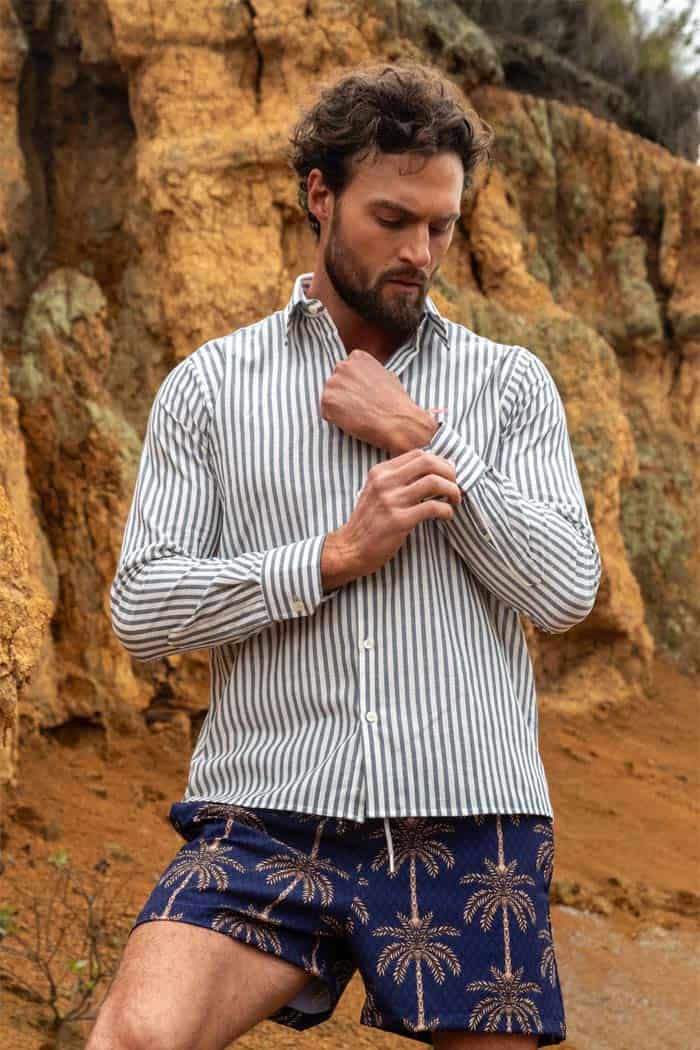 CAMISA BLANCA RAYAS AZUL GRIS - miniatura 3