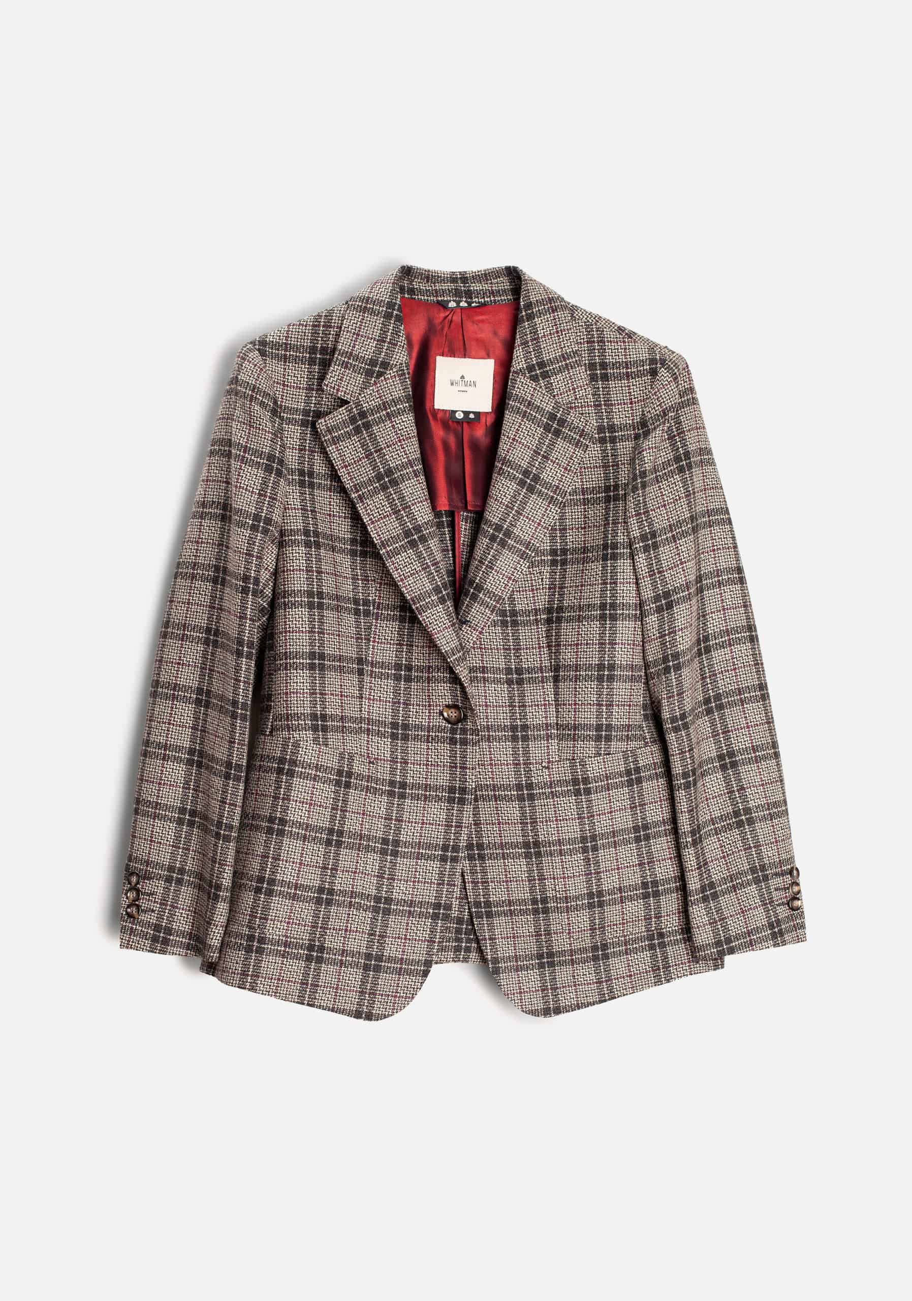 Blazer M Agatha Lana Cuadros Gris - Vino - miniatura 1