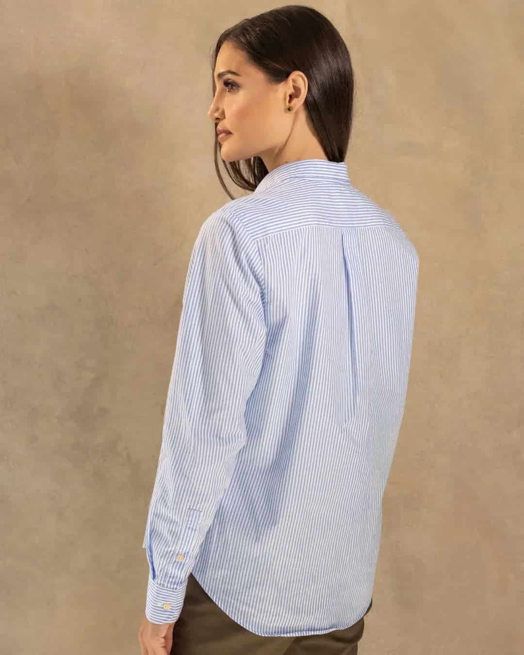 Camisa Antimanchas de Mujer Popelina Rayas Azul Yale - miniatura 3