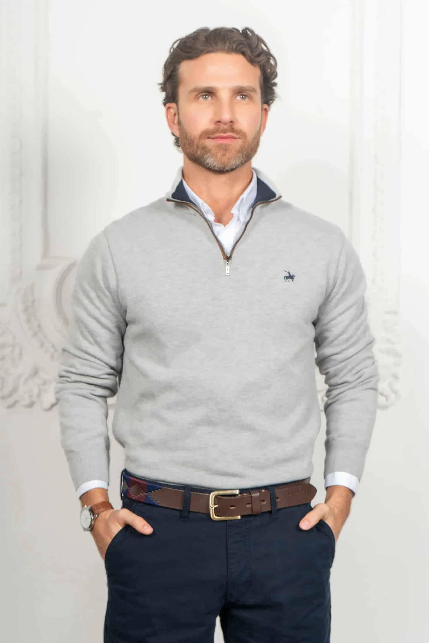 Suéter Halfzip Legacy Hombre Gris Claro - miniatura 4