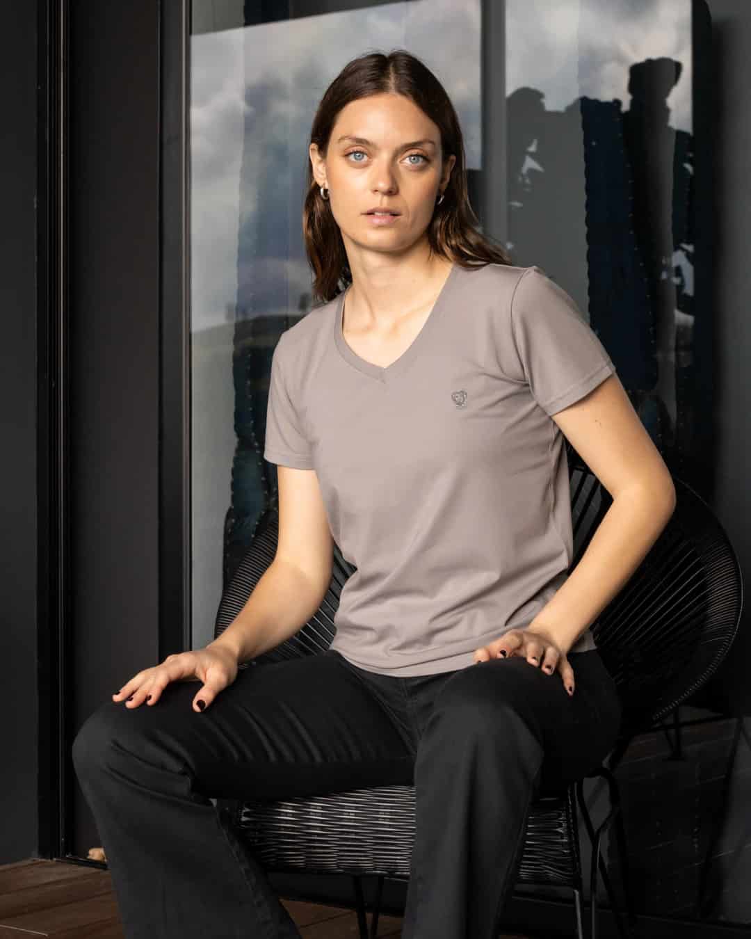 Camiseta Antimanchas  Cuello V Gris Claro - Talla Regular - miniatura 6