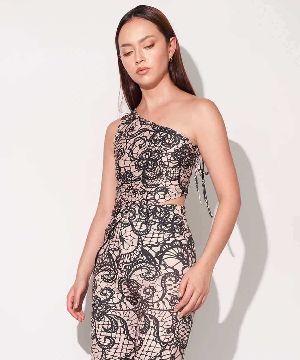 One Shoulder Top In Faux Lace - miniatura 3